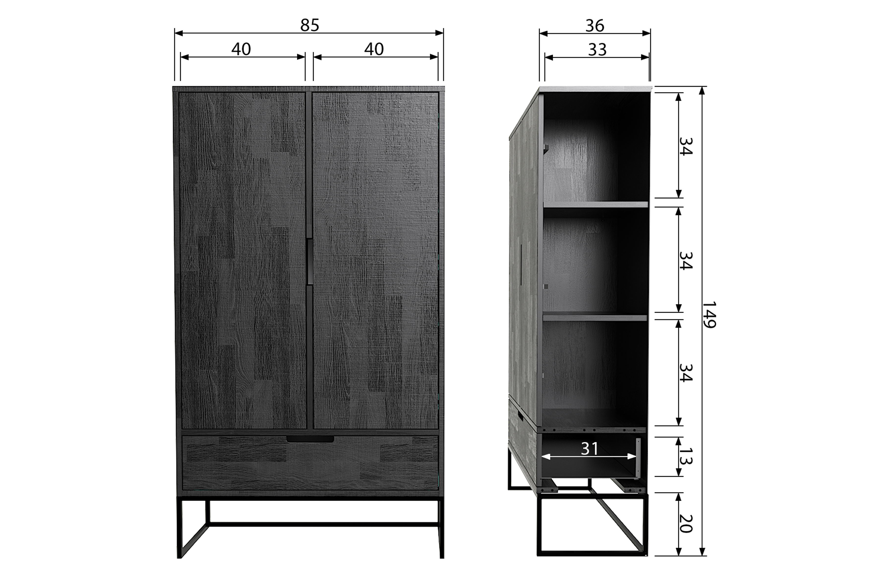 SILAS 2-DOORS CABINET BRUSHED BLACK NIGHT [FSC]