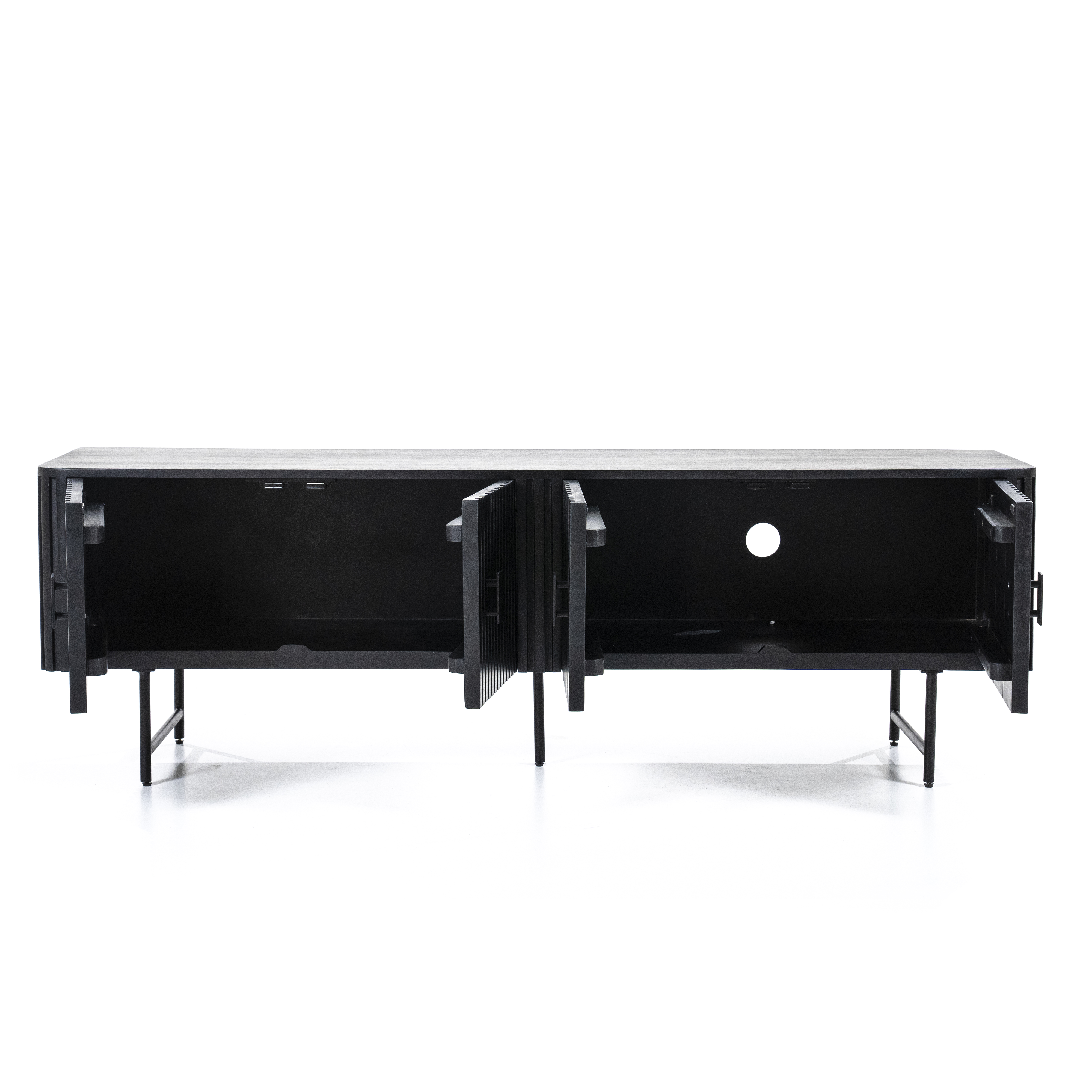 Tv-meubel in zwarte mangohout lamellen - 4 deuren