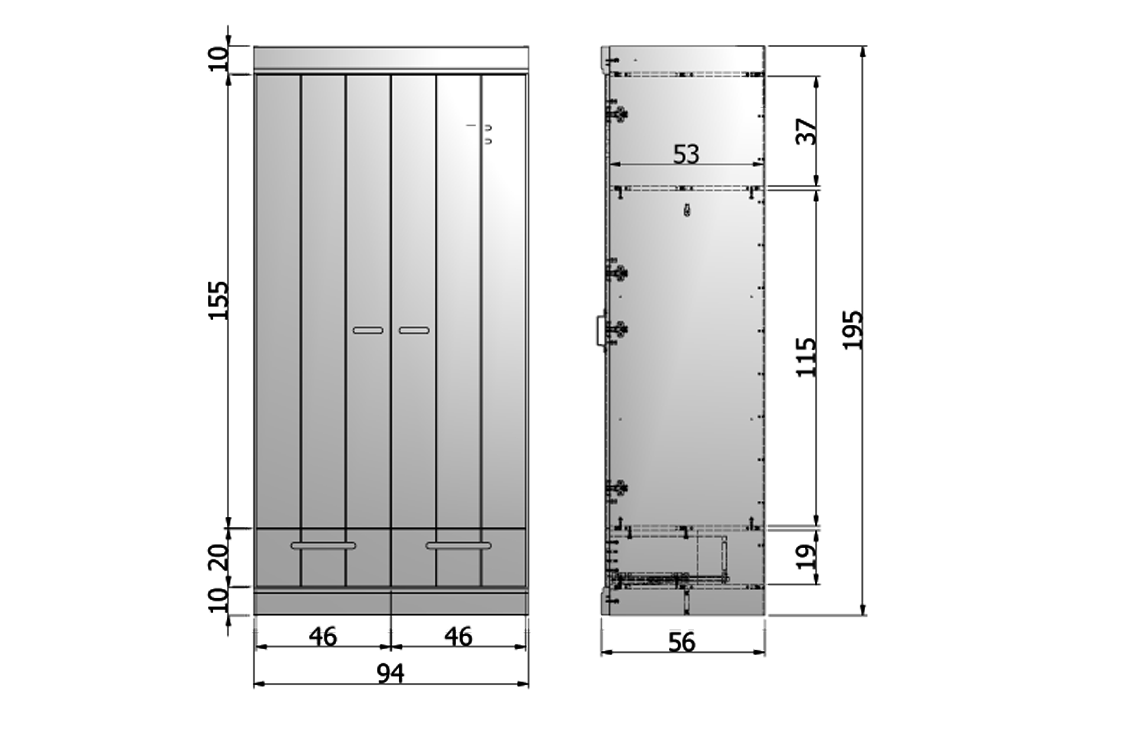 Draaideurkast Connect 94x195cm - wit