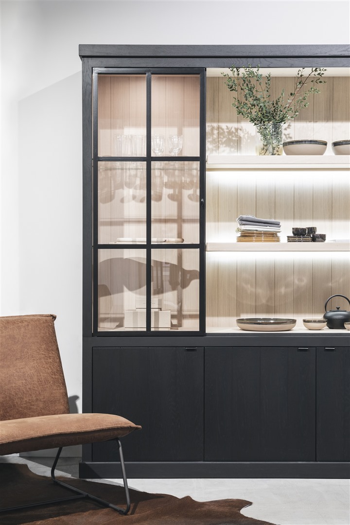 Vitrine Brighton (incl. verlichting) - black matte/naturel