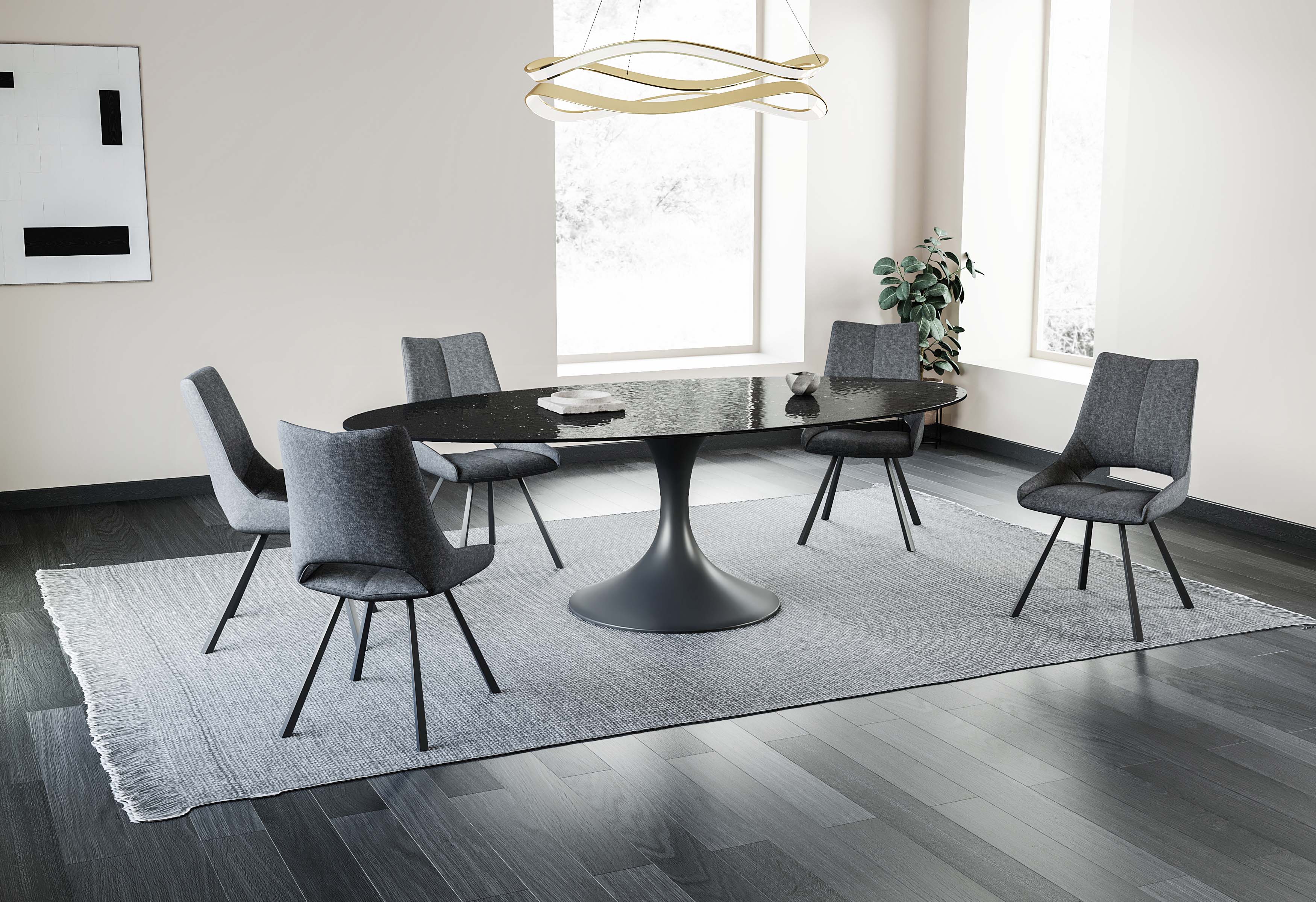 Organische eettafel met waterglas en centrale poot - zwart