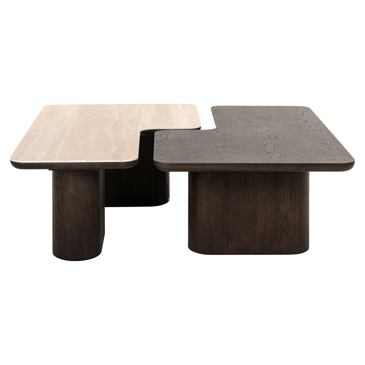 Set v/2 salontafels - oak veneer/travertine