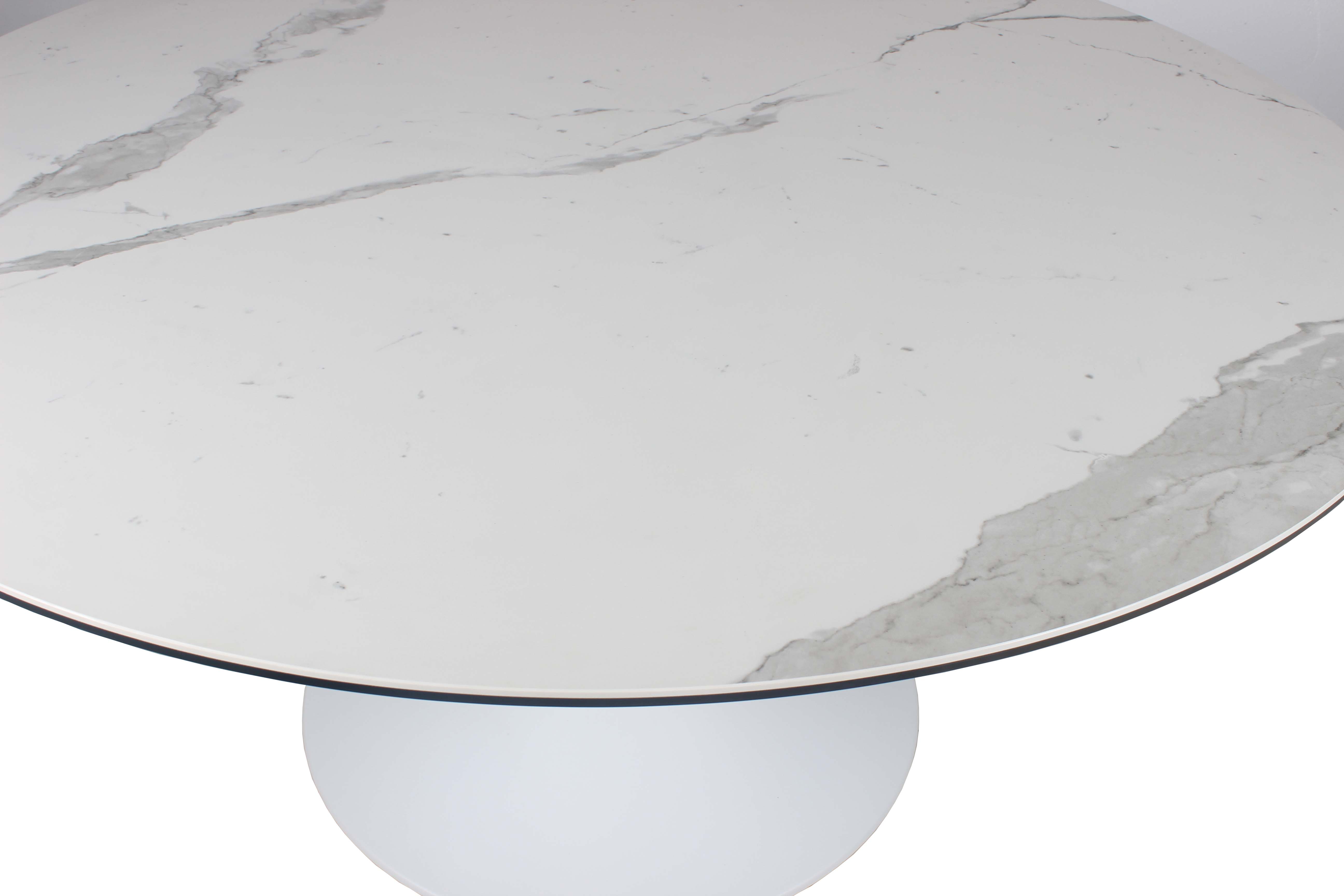 Ronde tafel 160cm met keramiek blad en centrale poot - wit
