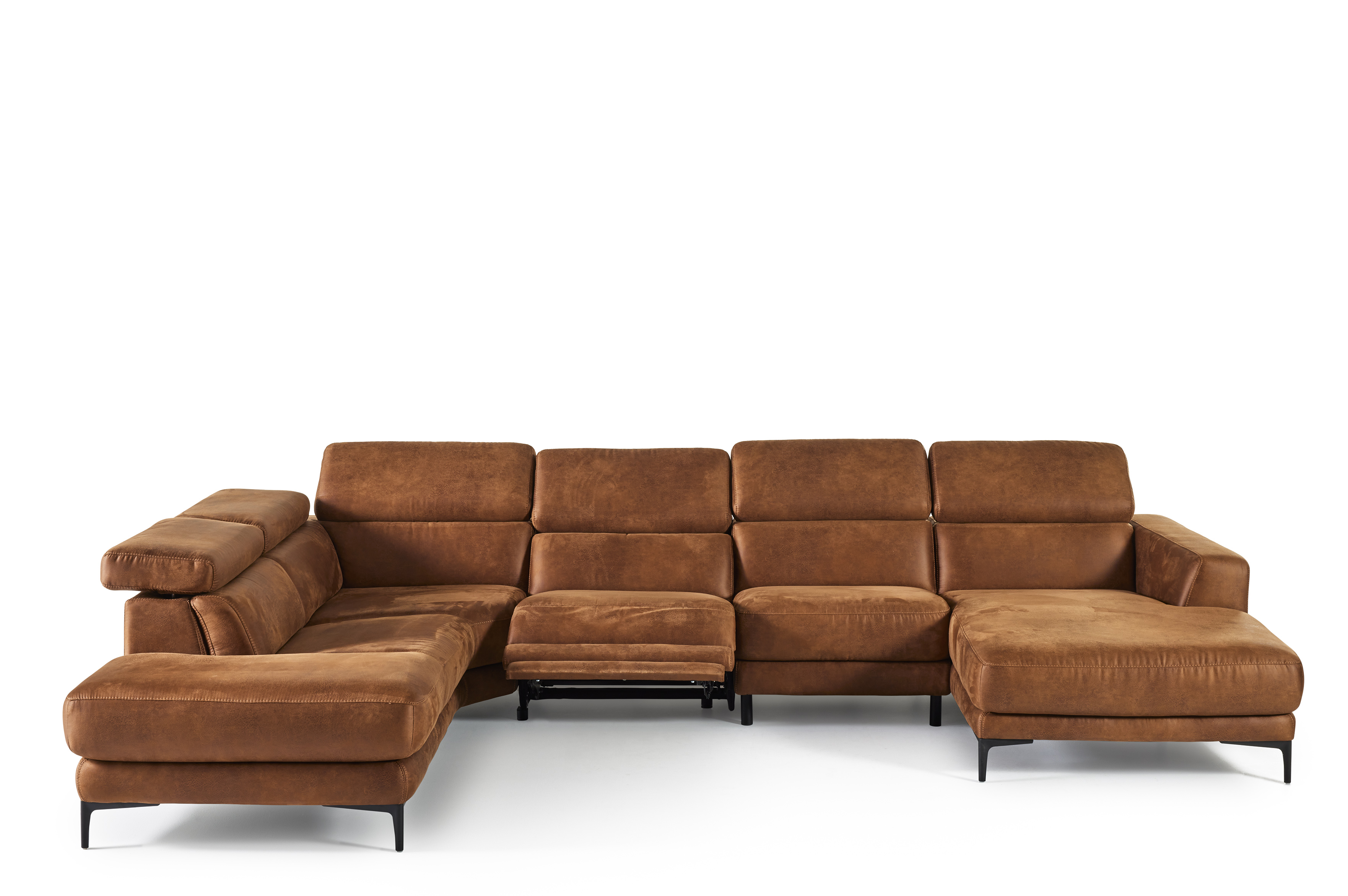 Hoeksalon U-vorm met elektrische relax (links) - cognac