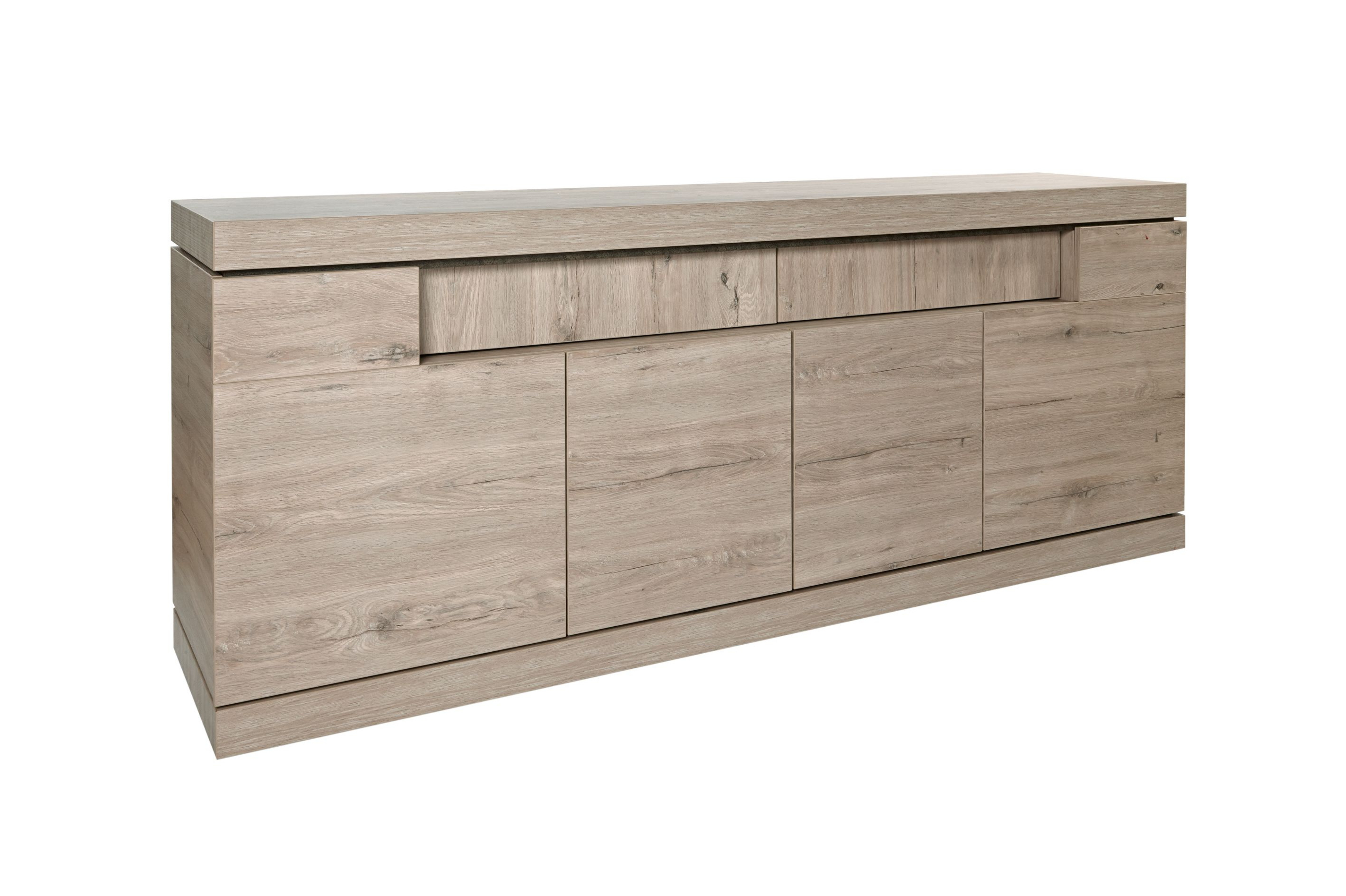 Dressoir met 4 deuren en 2 lades B223cm - lichtgrijs eiken