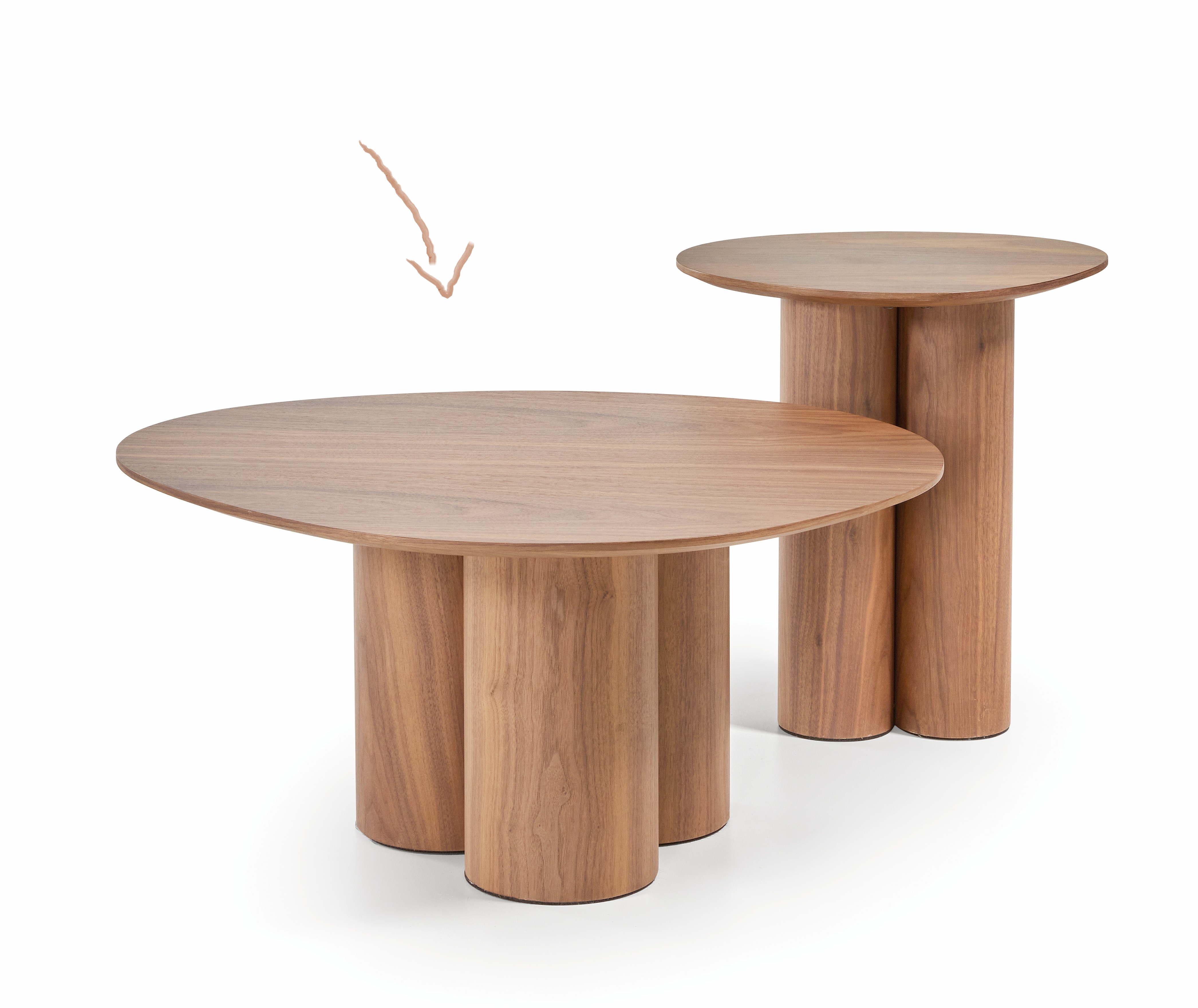 Organische salontafel dia. 78cm - fineer walnoot