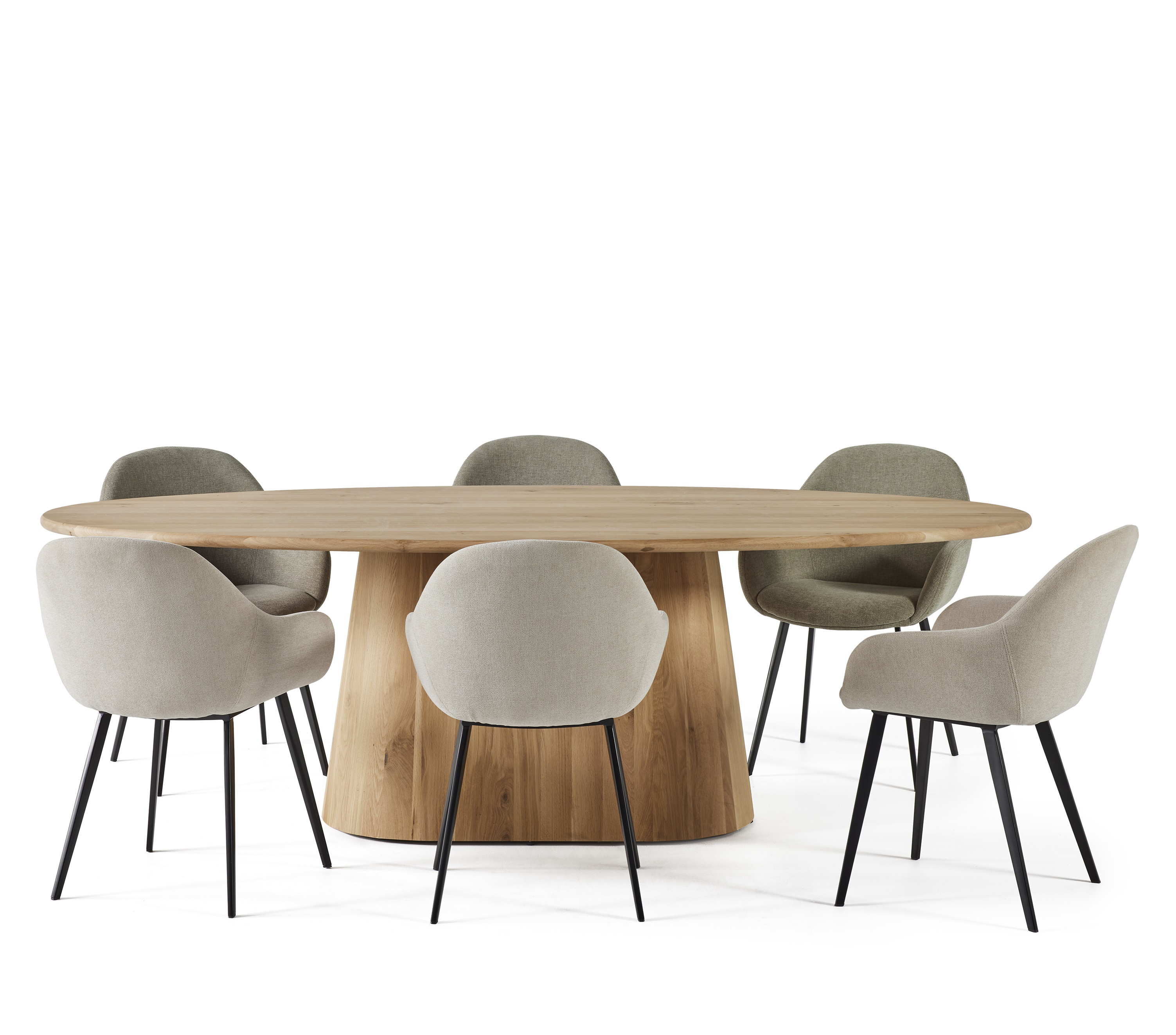 Ovale tafel met centrale poot 240x110cm in eik - natuurkleur