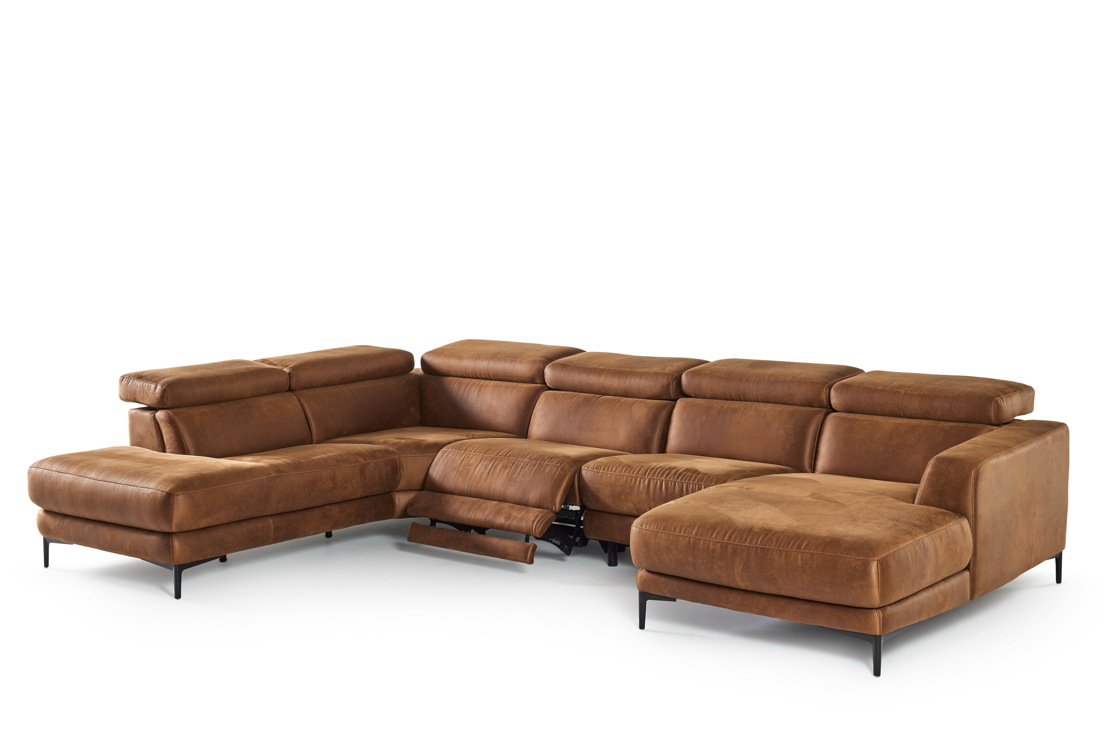 Hoeksalon U-vorm met elektrische relax (links) - cognac