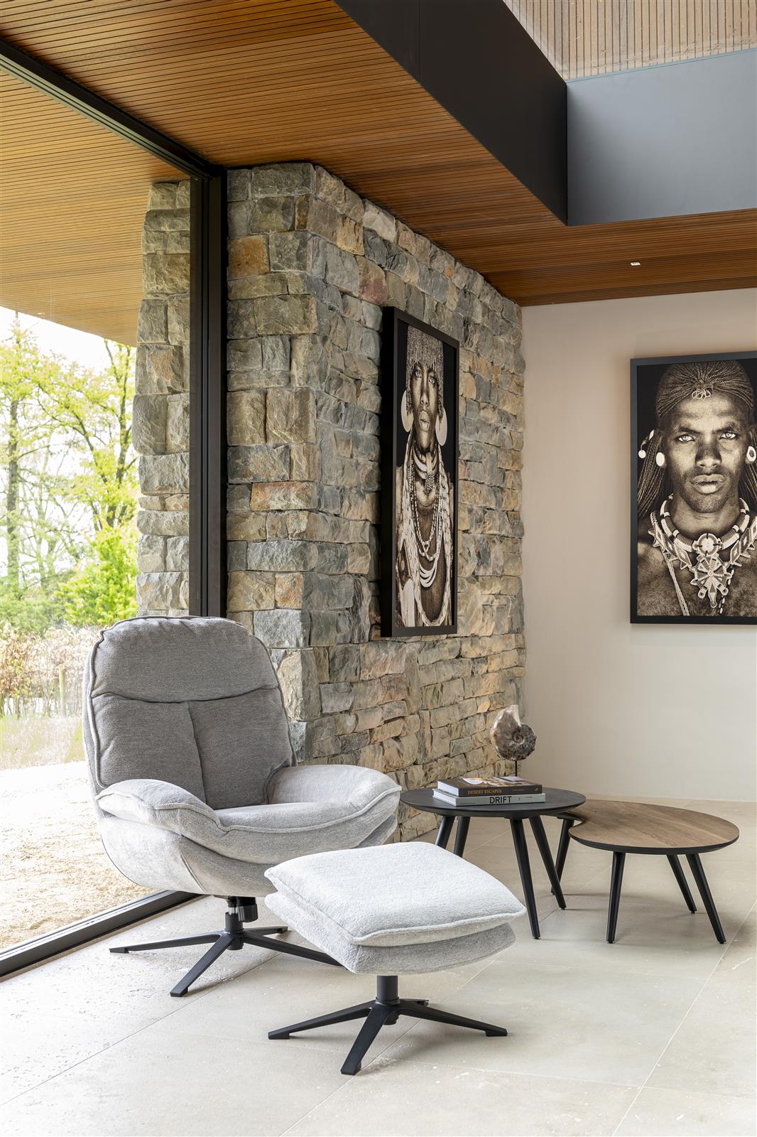 Draaifauteuil Florence met voetenbank - Kiezel grijs