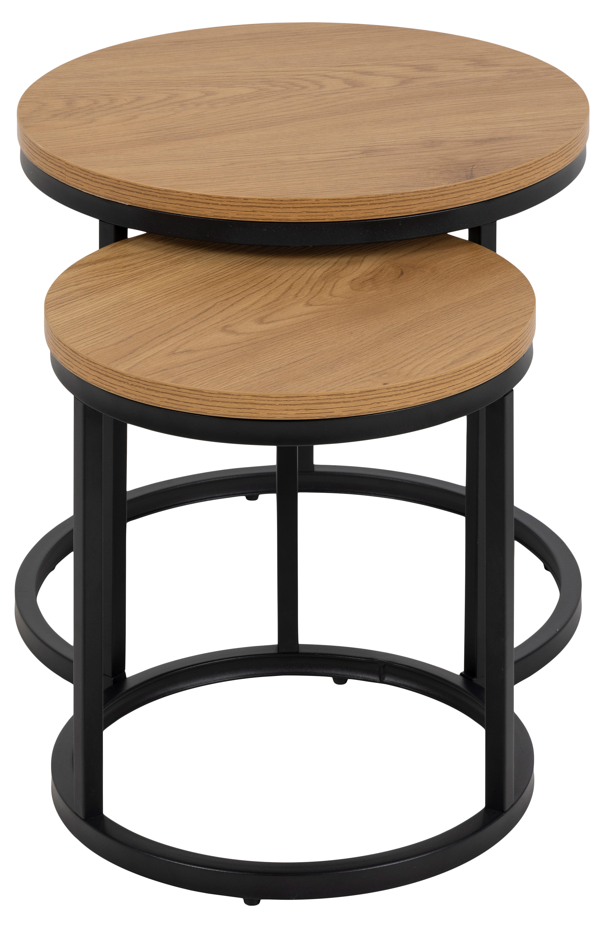 Set van 2 ronde bijzettafels - naturel hout