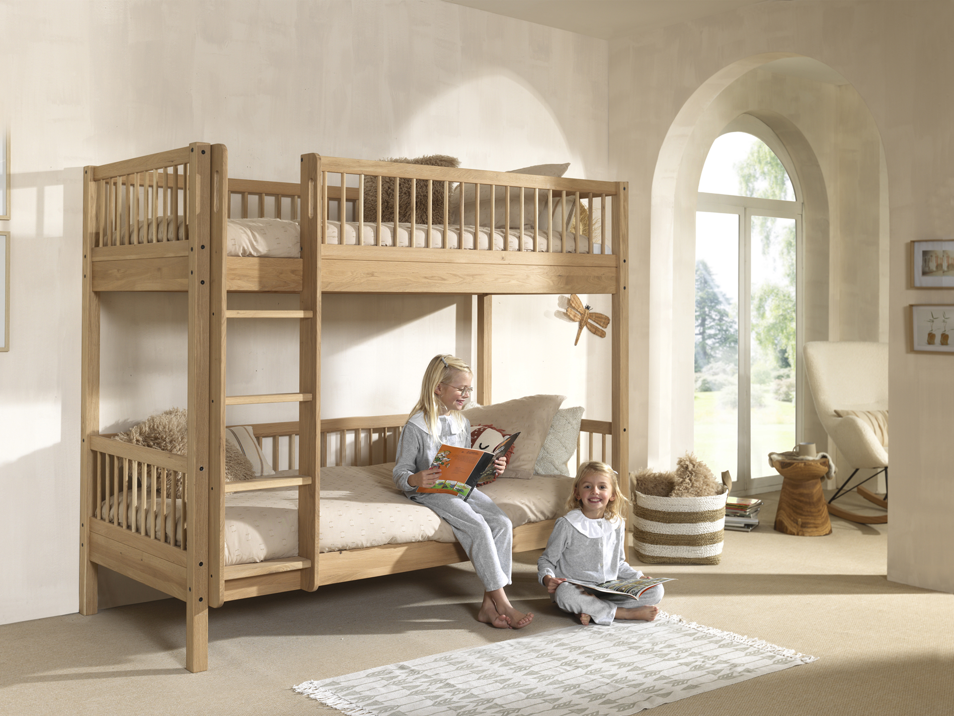 Stapelbed 90x200cm met rechte trap - oak
