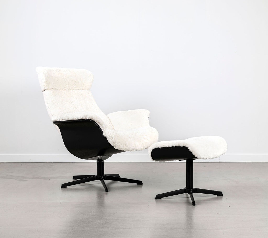 Relaxzetel TimeOut in schapenvacht - wit/zwart