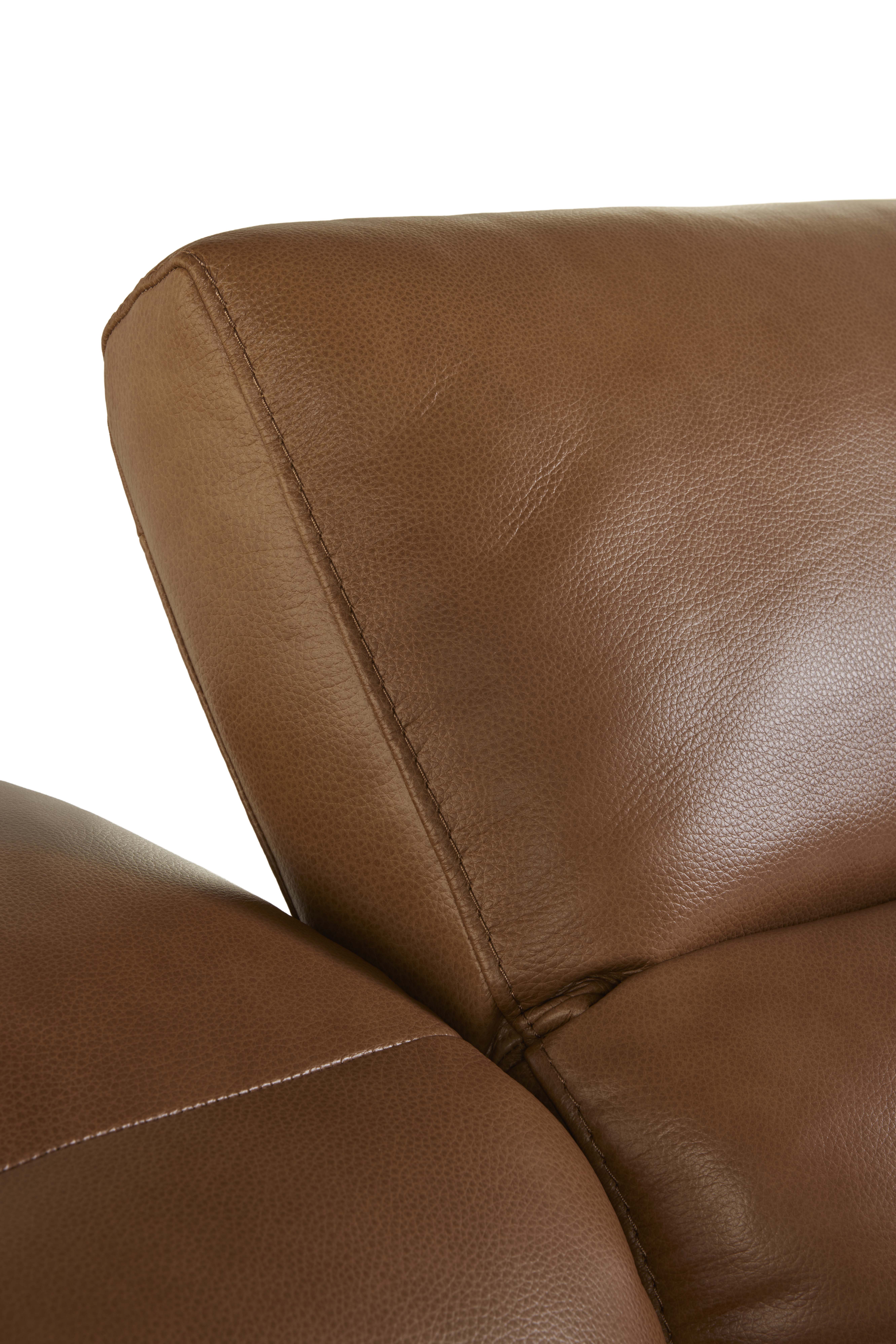 Lederen 4-zit met elektrische relaxfuncties - cognac