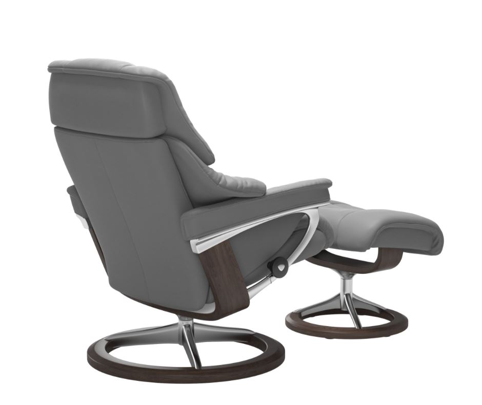 Relaxzetel Reno in leder met voetenbank - Wild Dove grijs