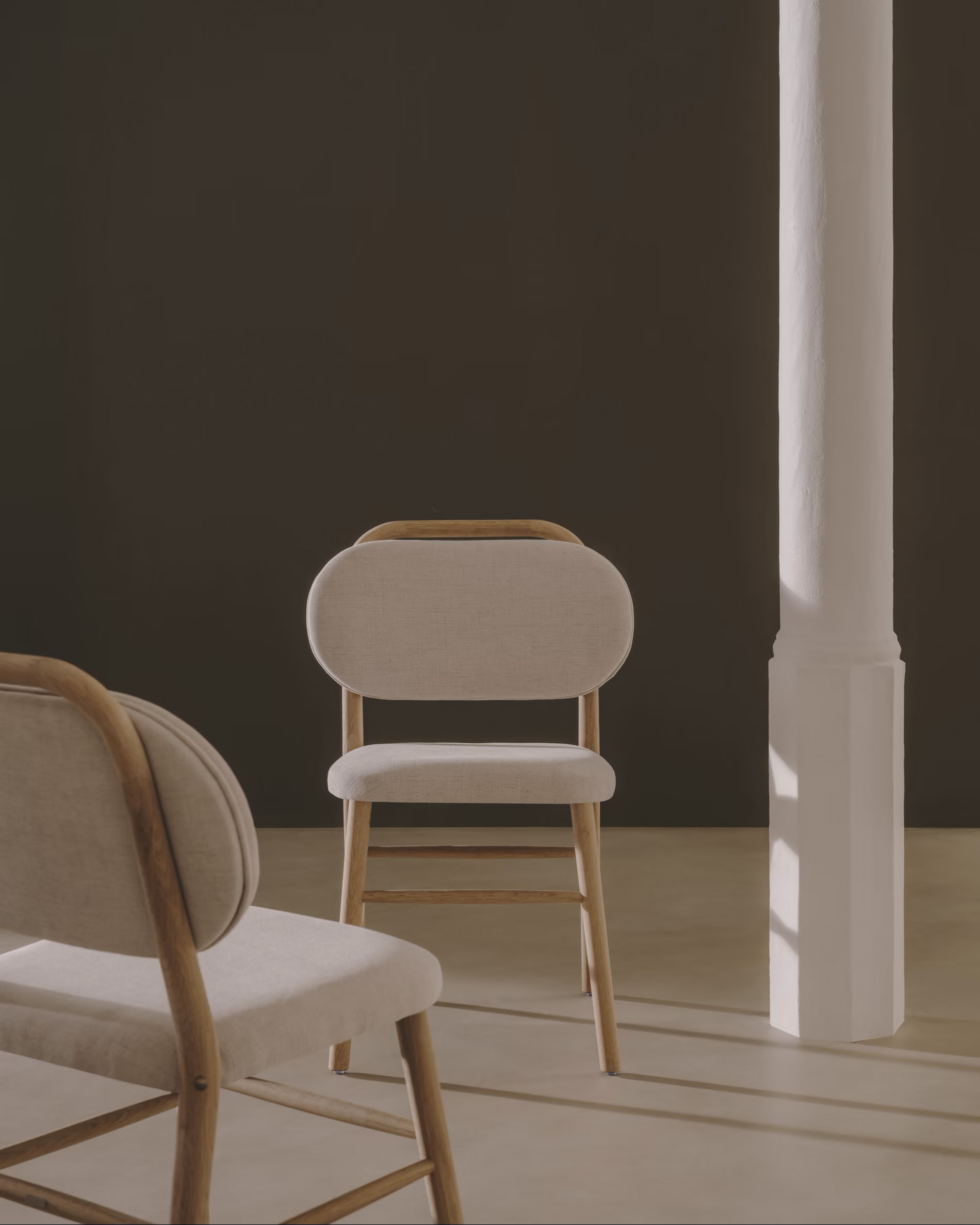 Eetkamerstoel met handvat - chenille beige