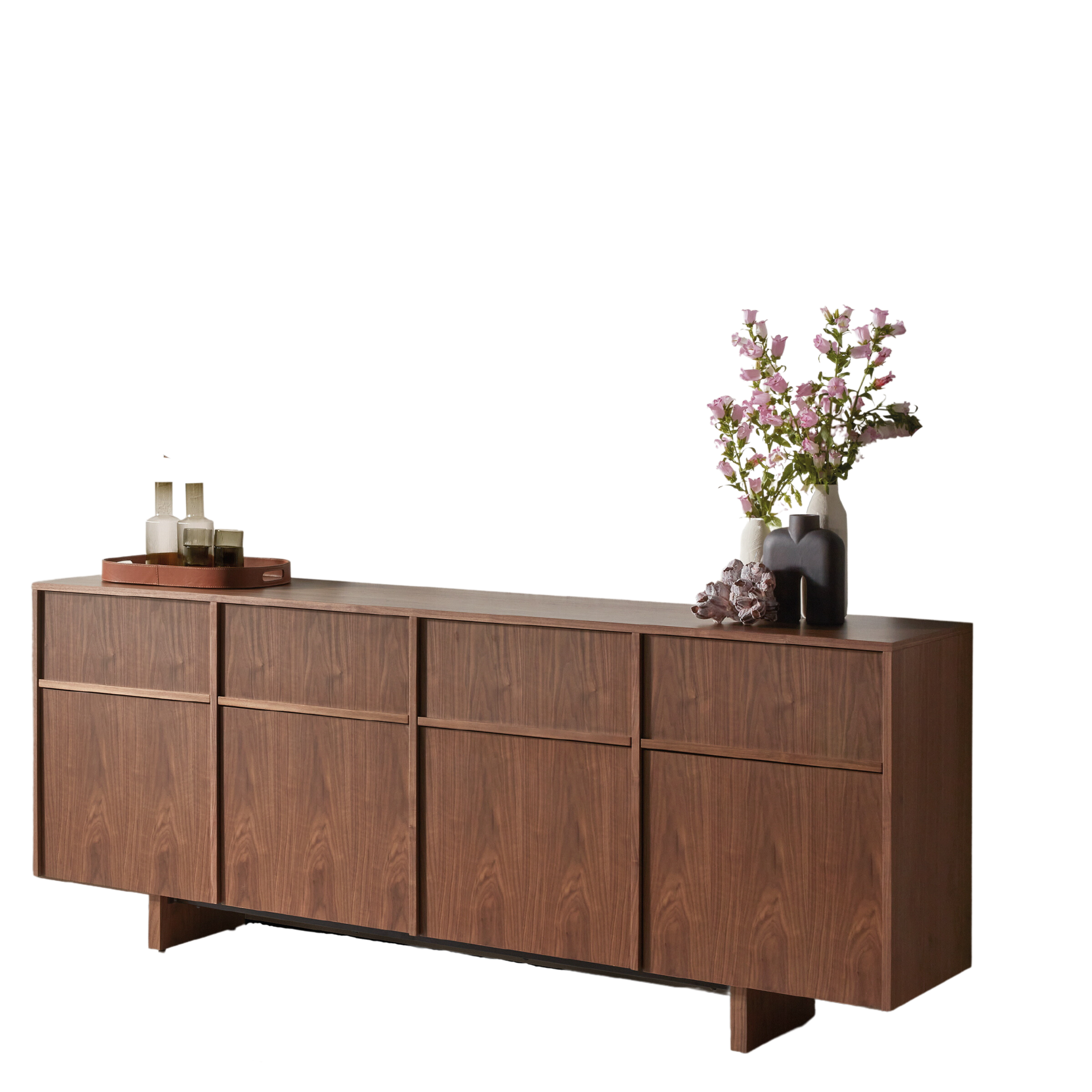 Dressoir met 4 deuren en 4 lades - fineer walnoot