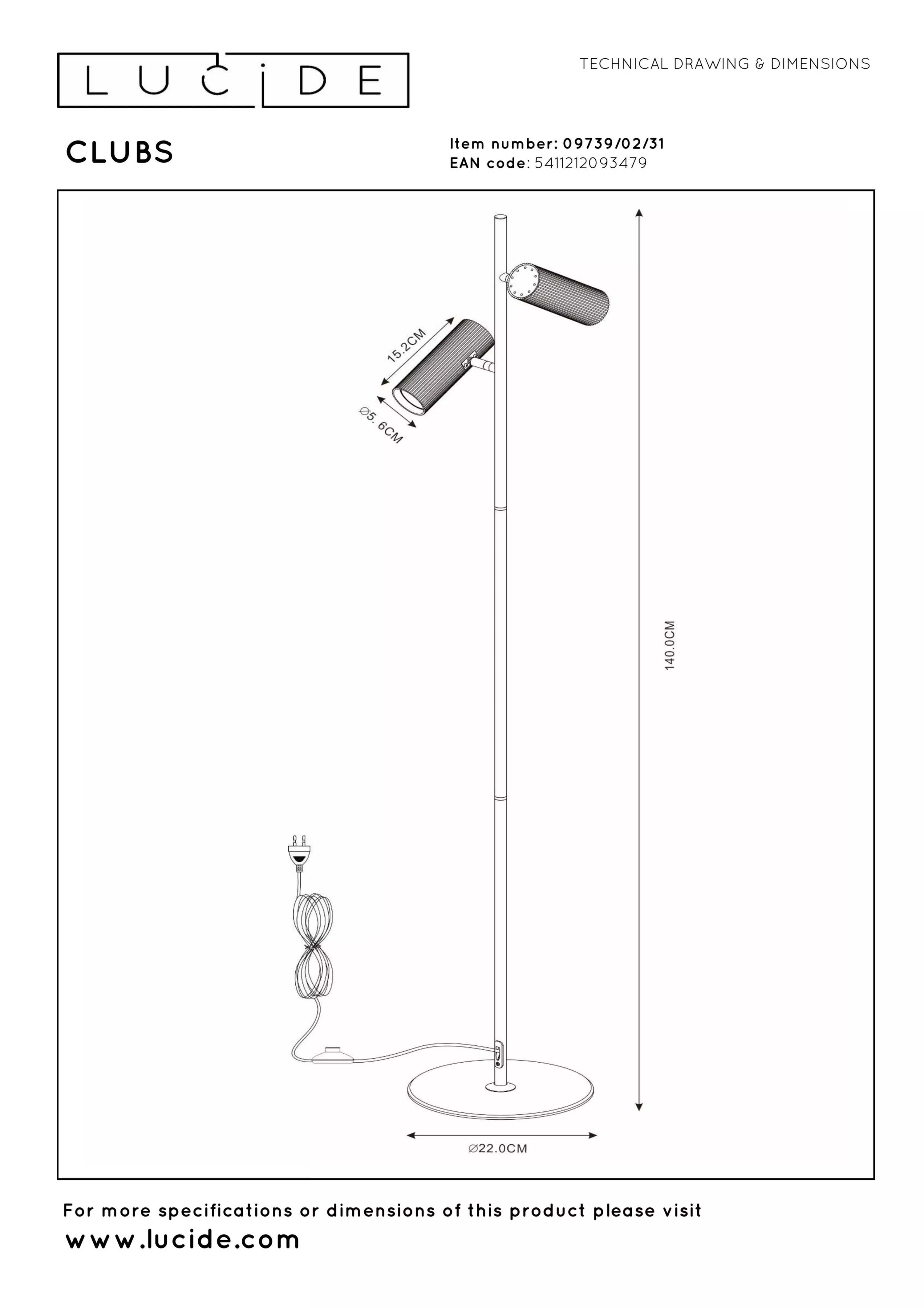 Vloerlamp Clubs 2xGU10 (excl.) - wit