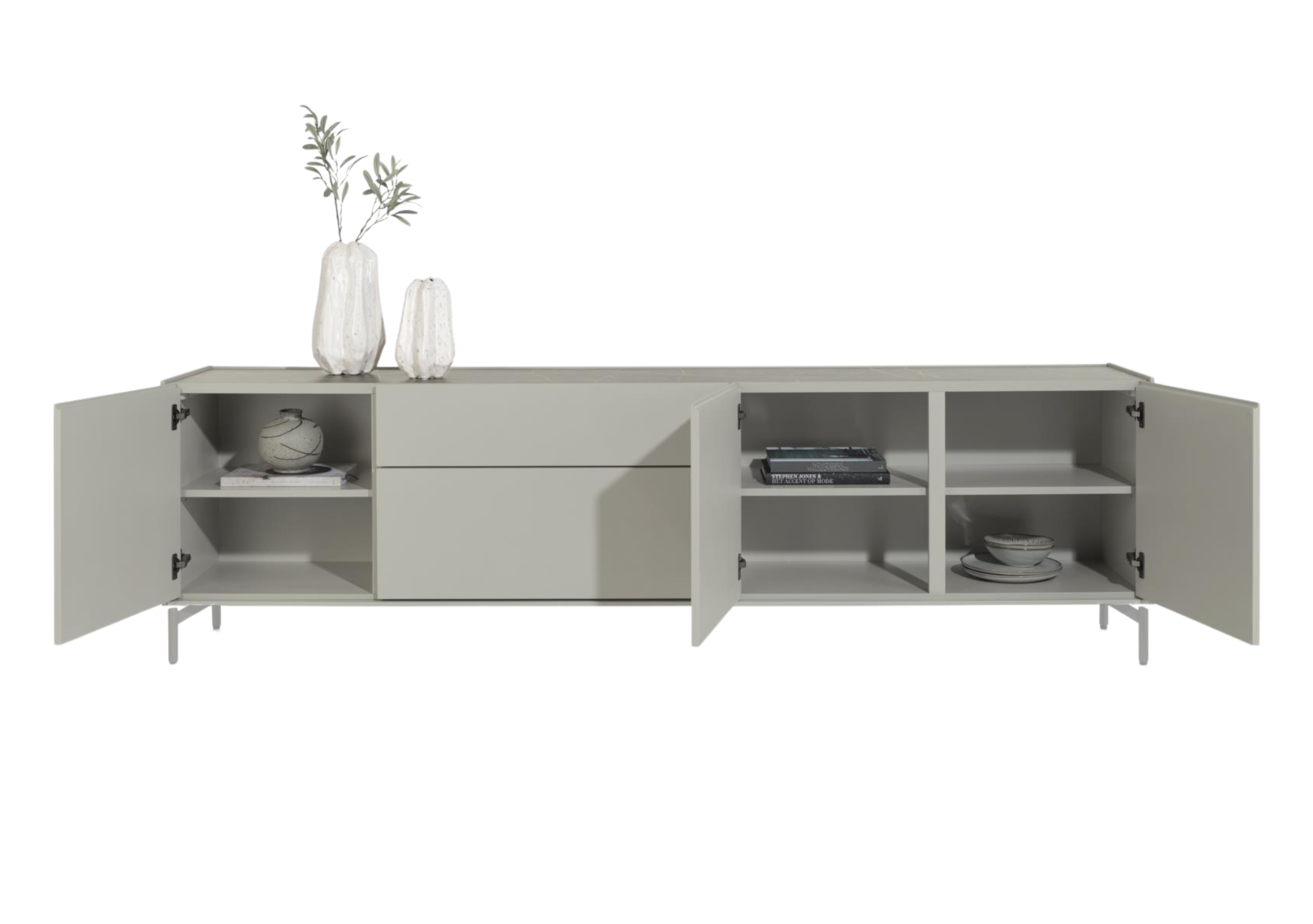 Dressoir Noon met 3 deuren en 2 lades - lichtgrijs