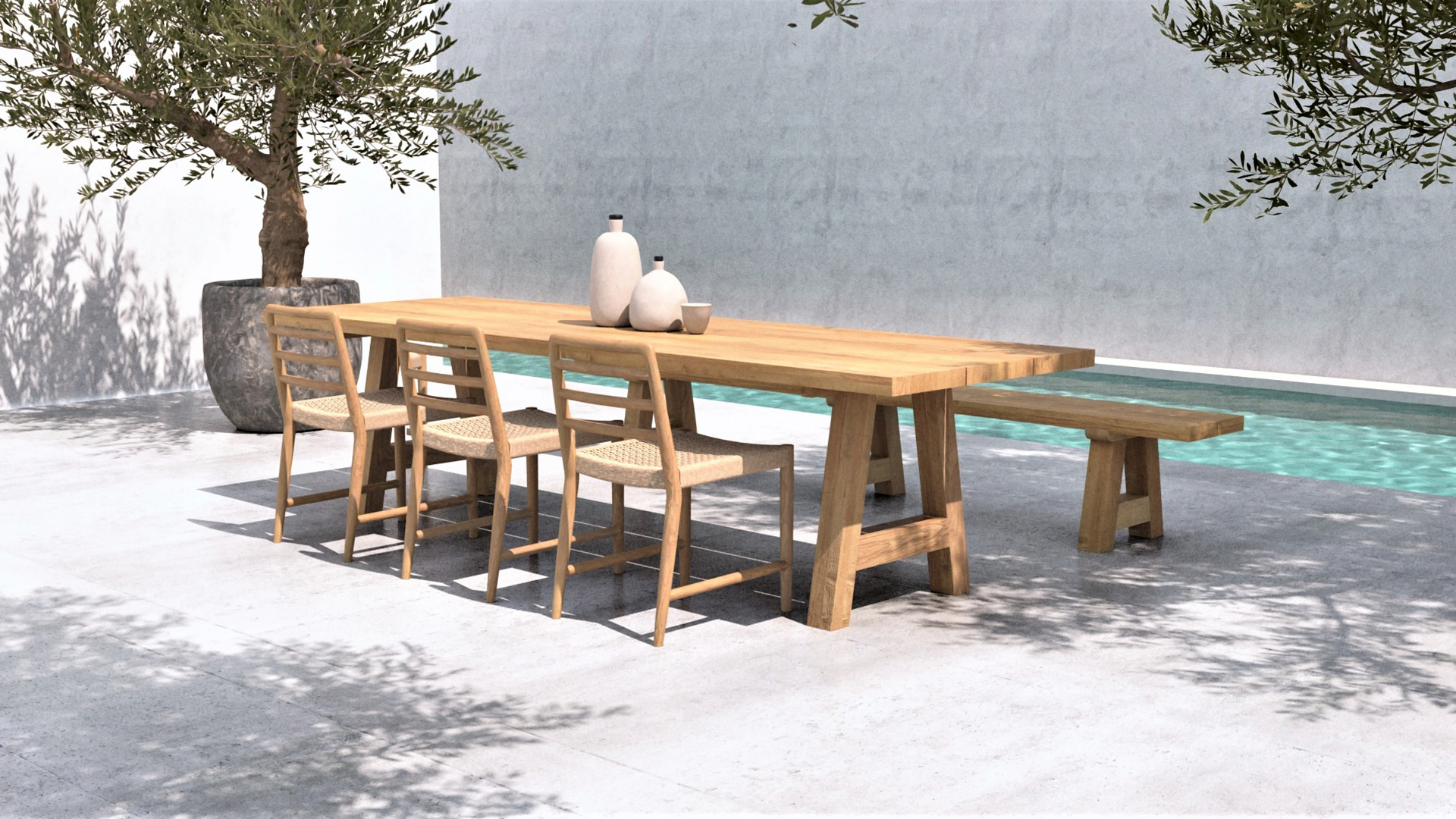 Houten tuintafel met A-poot 250x100cm- natuur teak