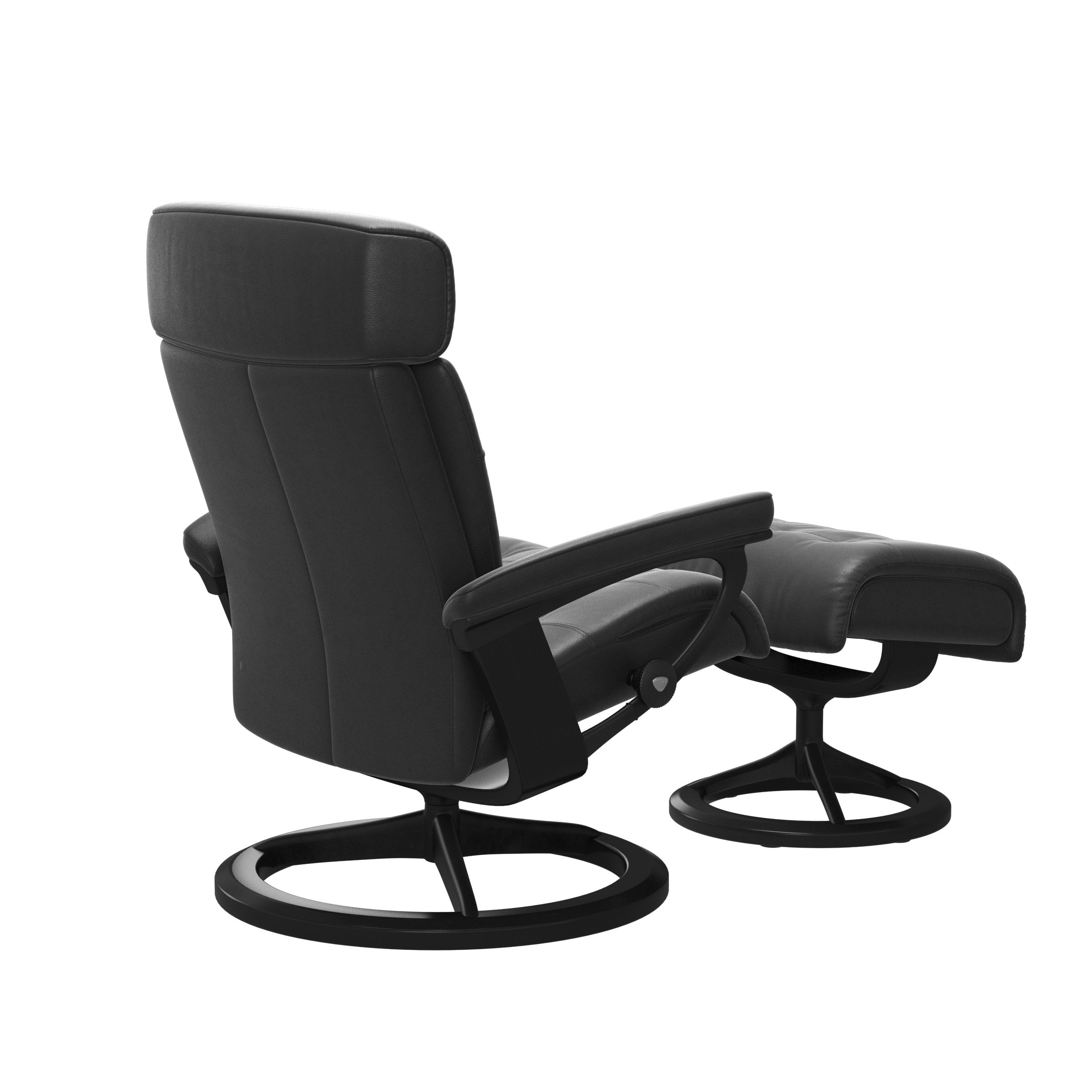 Relaxzetel Erik in leder met voetenbank Medium - zwart