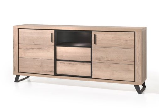 Dressoir 205cm 3 deuren, 1 nis achter glas