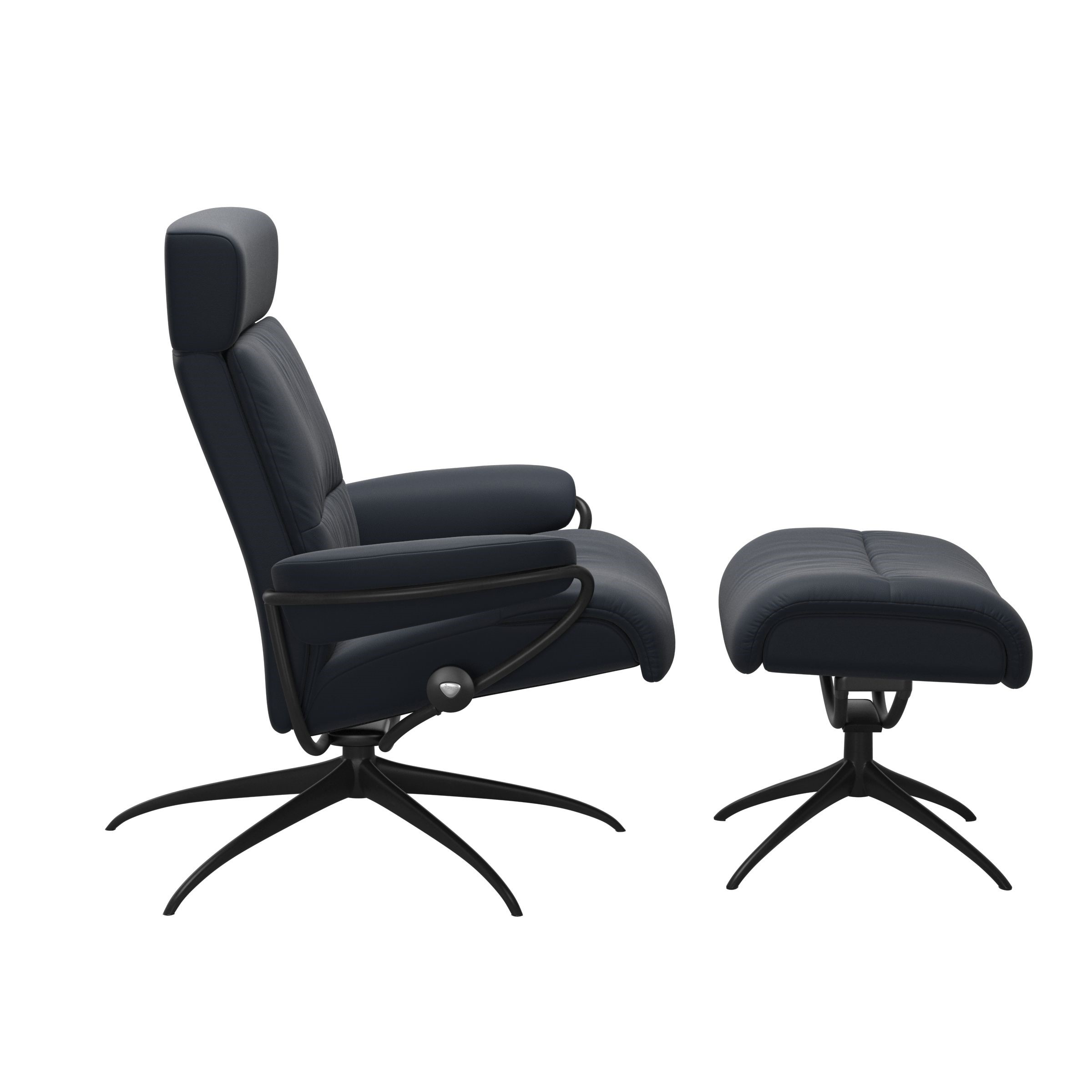 Relaxzetel Tokyo Low Back in leder met voetenbank - Shadow blauw