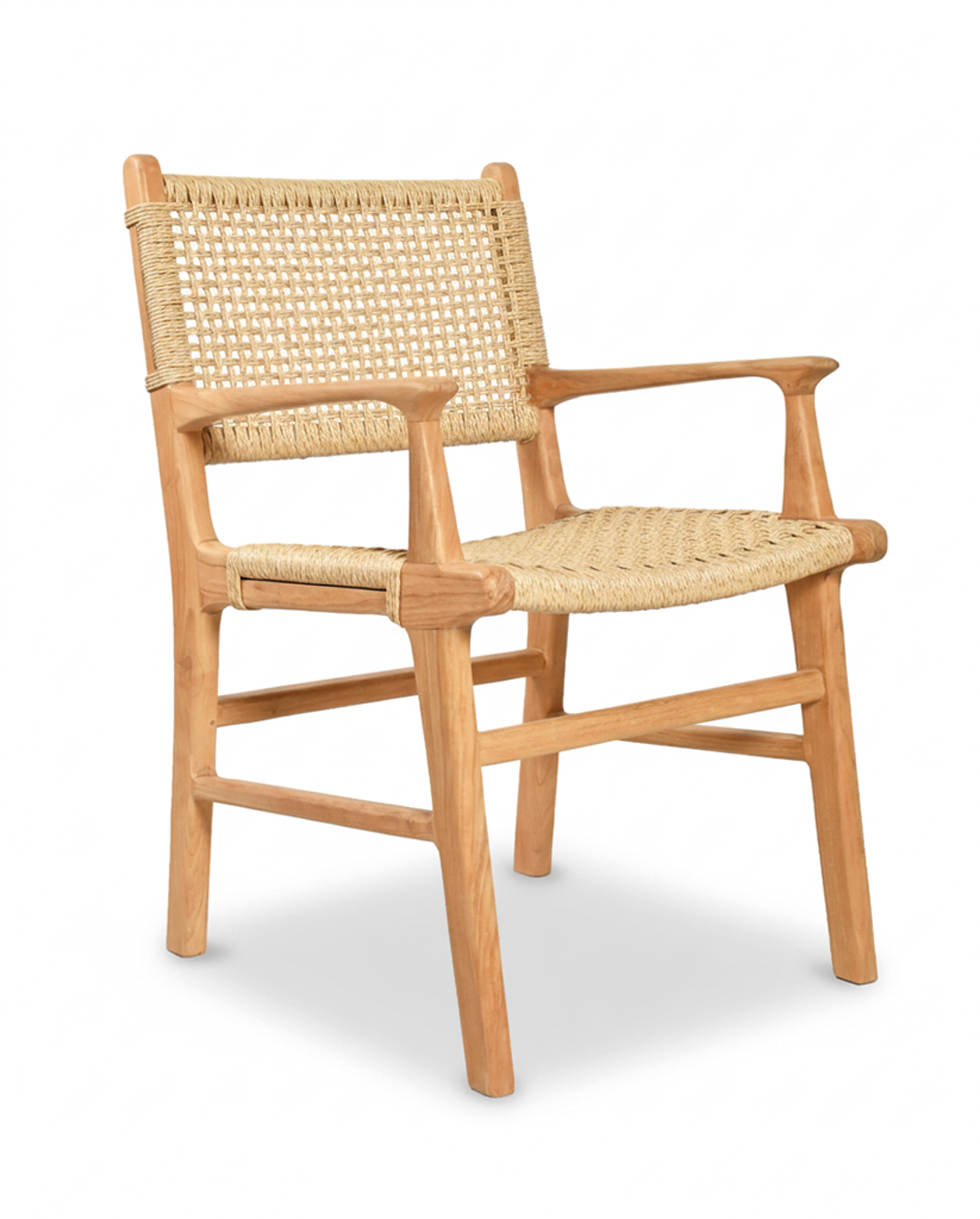 Houten armstoel met gevlochten zitting - natuur teak