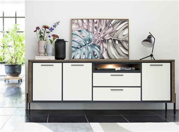 Dressoir 246cm 3 deuren, 2 lades, 1 open vak