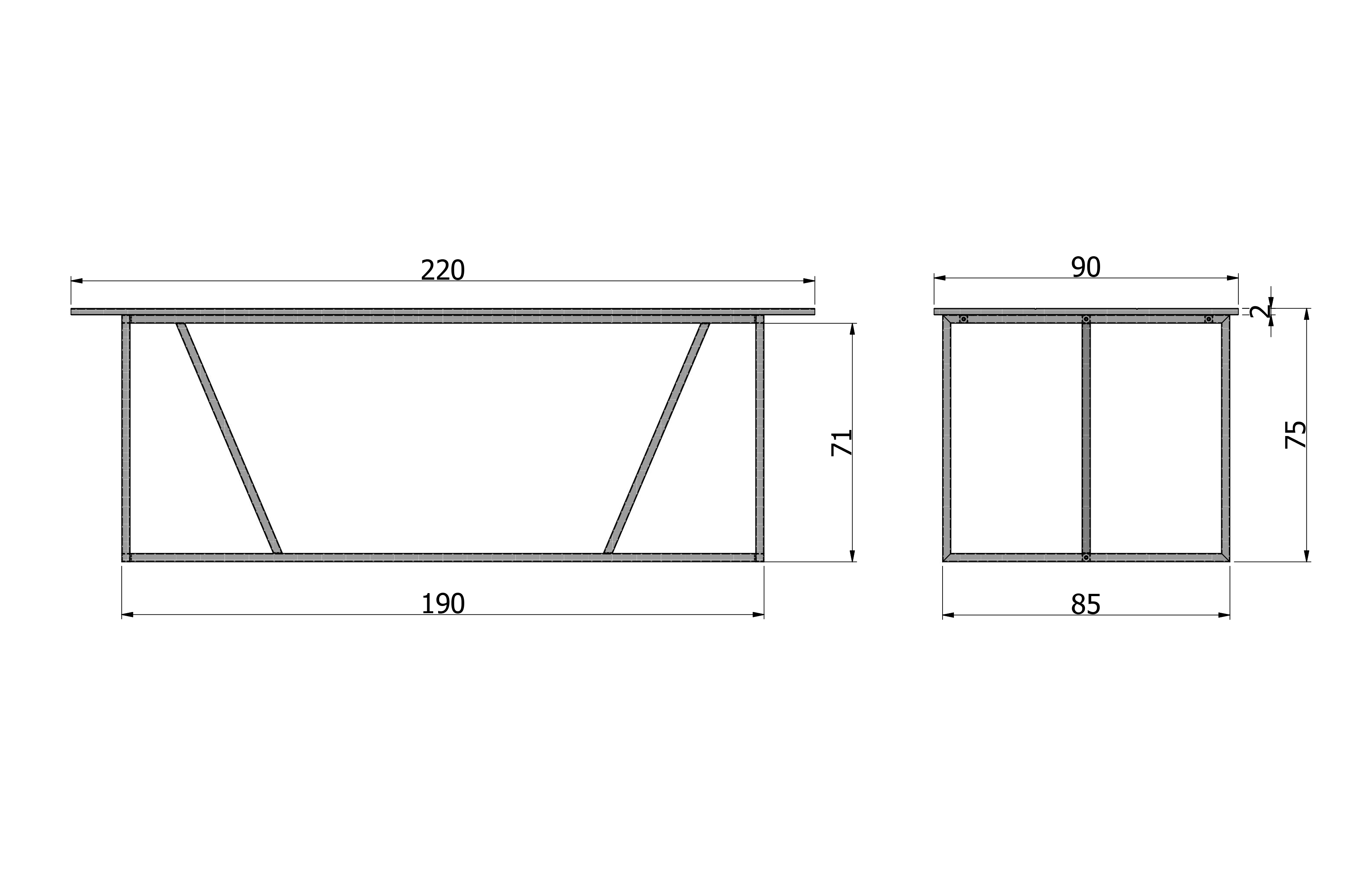 Eettafel 220 x 90cm