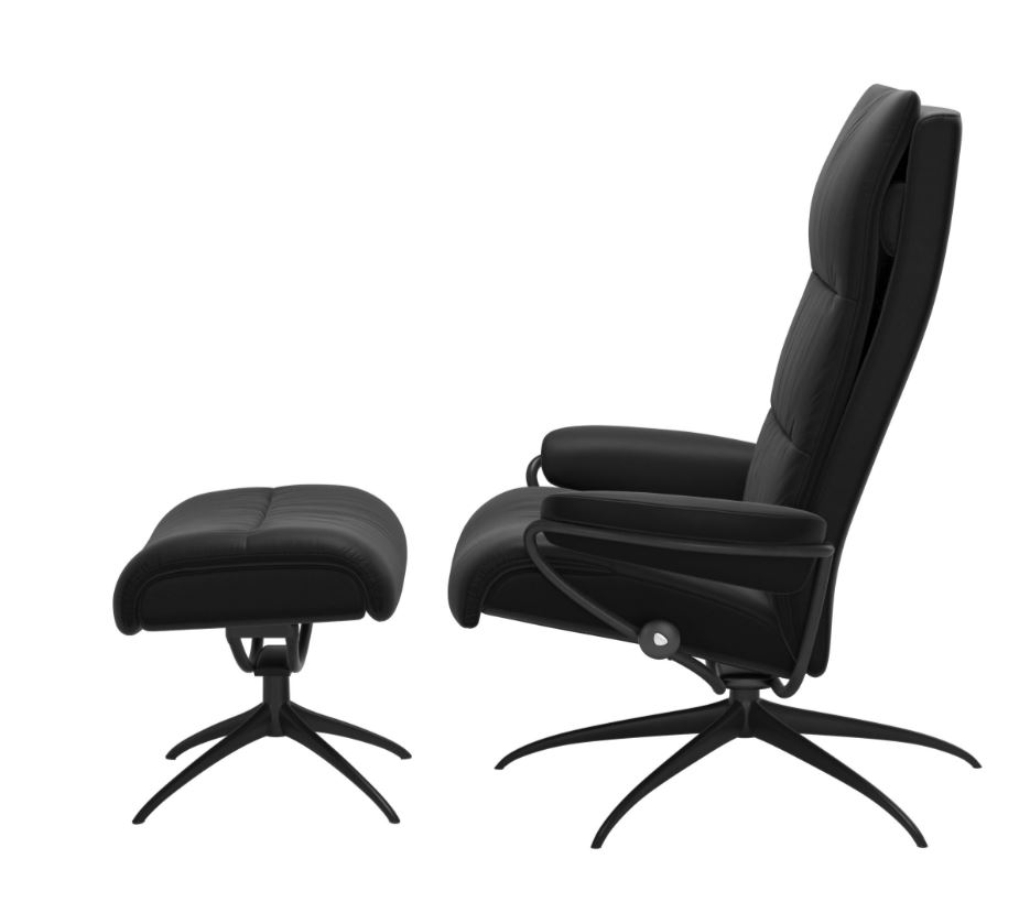 Relaxzetel Tokyo High Back in leder met voetenbank - zwart