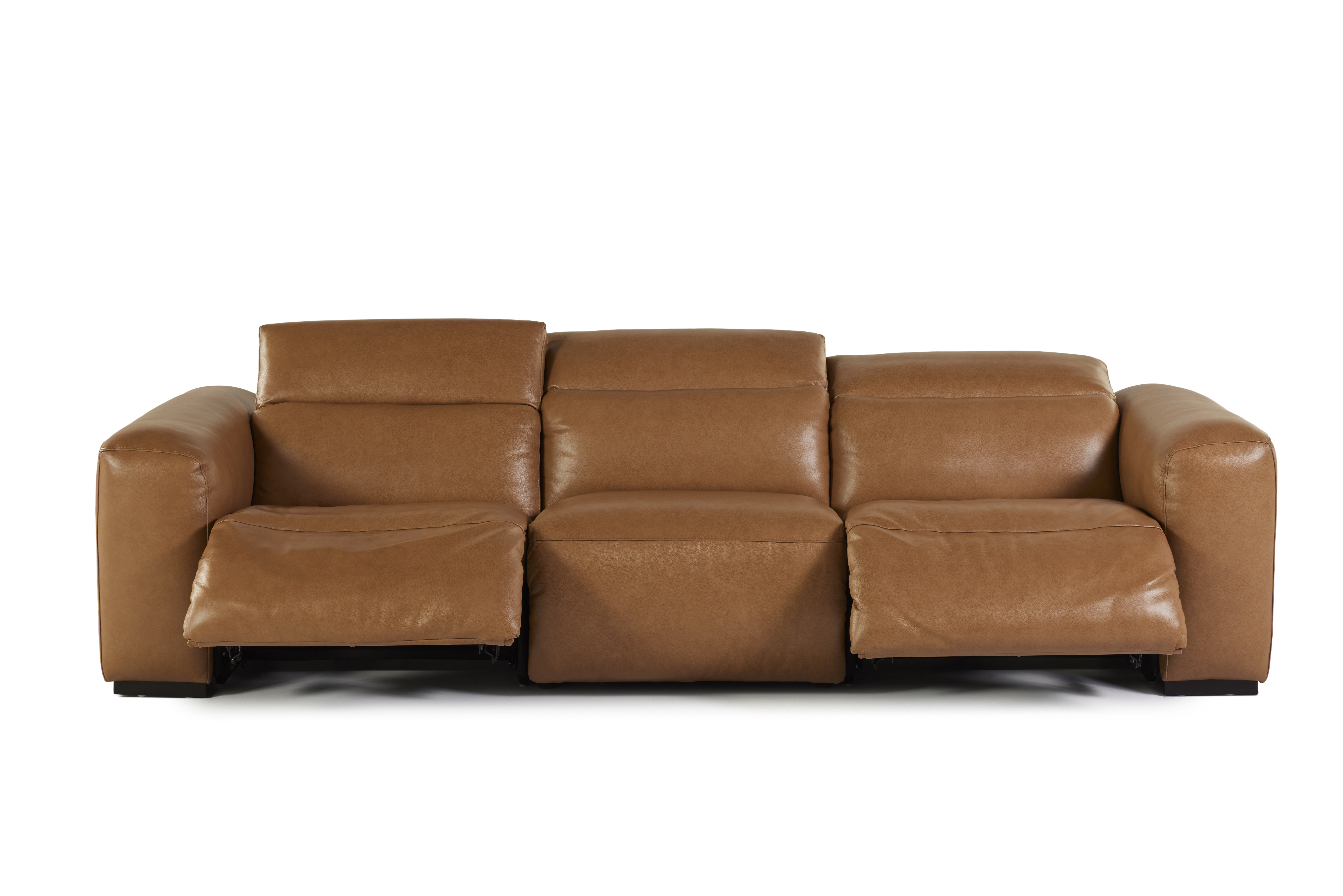 Lederen 4-zit met elektrische relaxfuncties - cognac