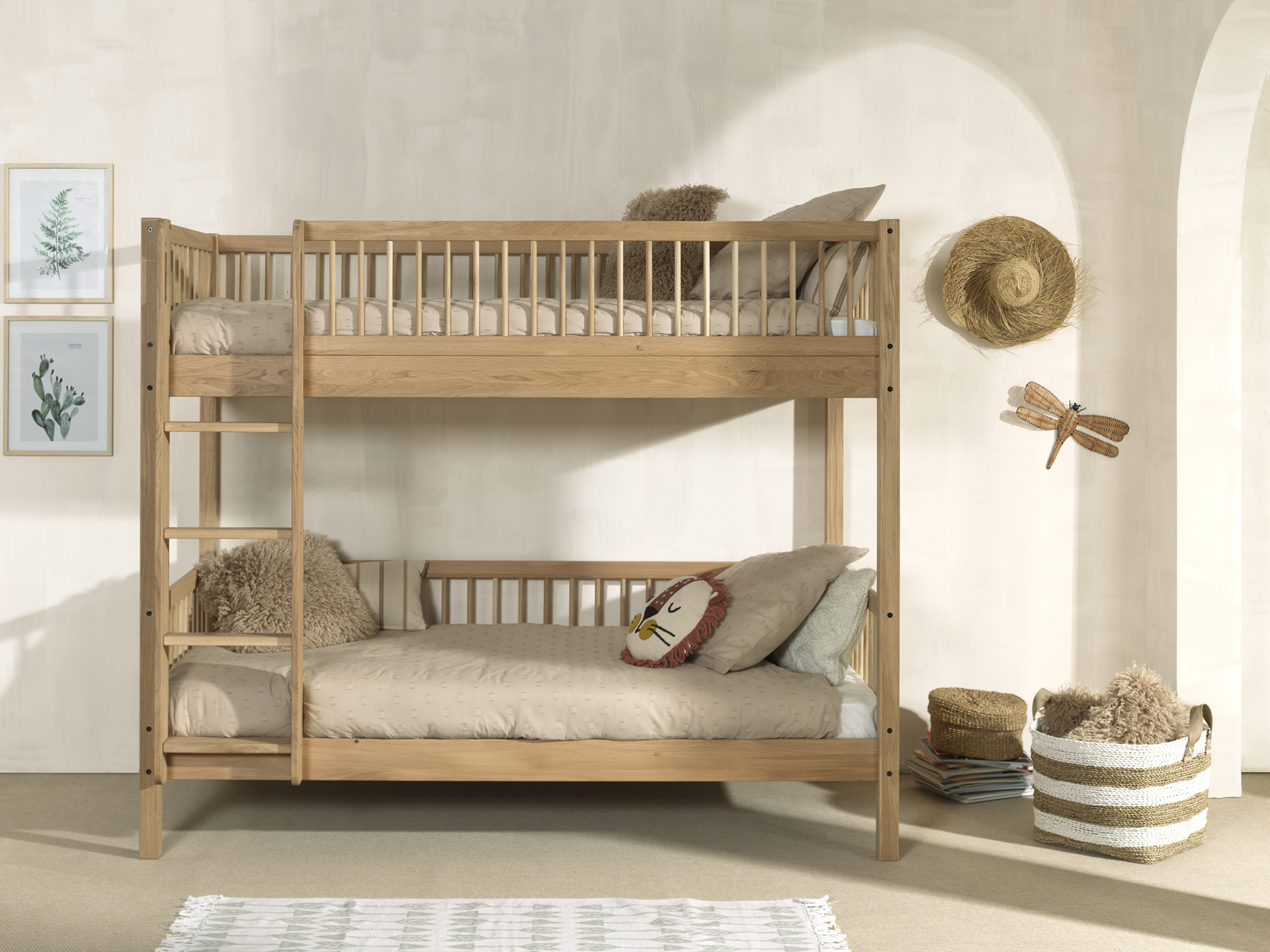 Stapelbed 90x200cm met rechte trap - oak