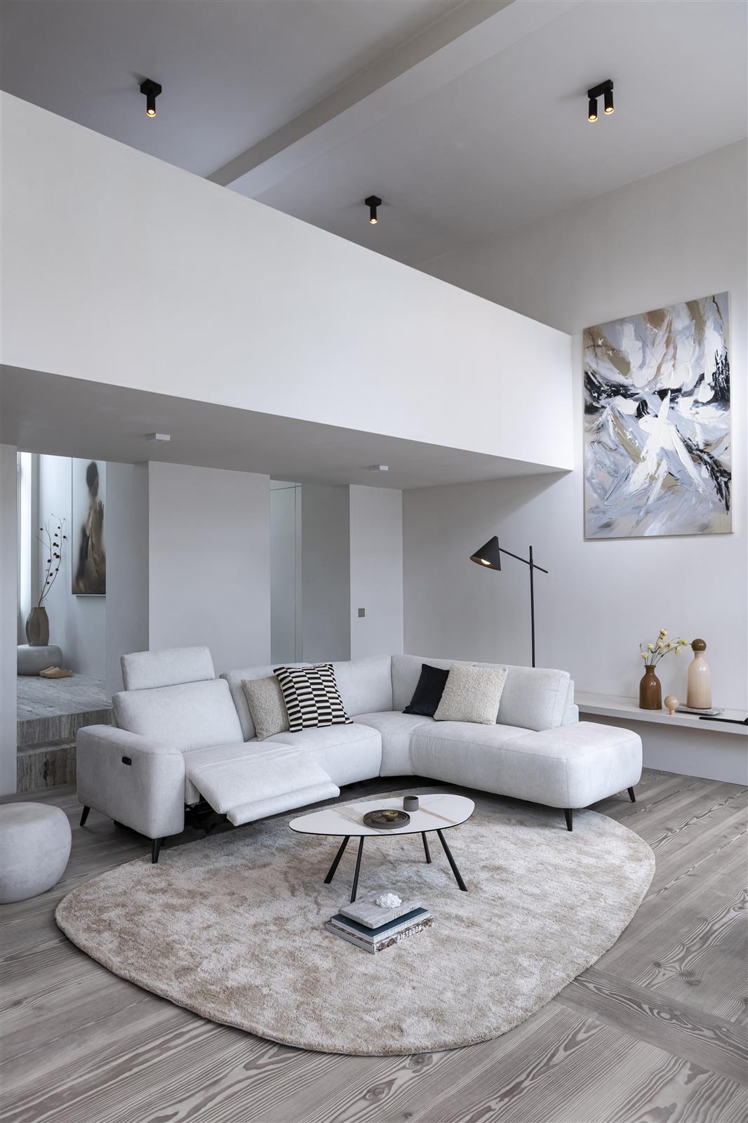 Hoeksalon Carini met elektr. relaxfunctie - ivory