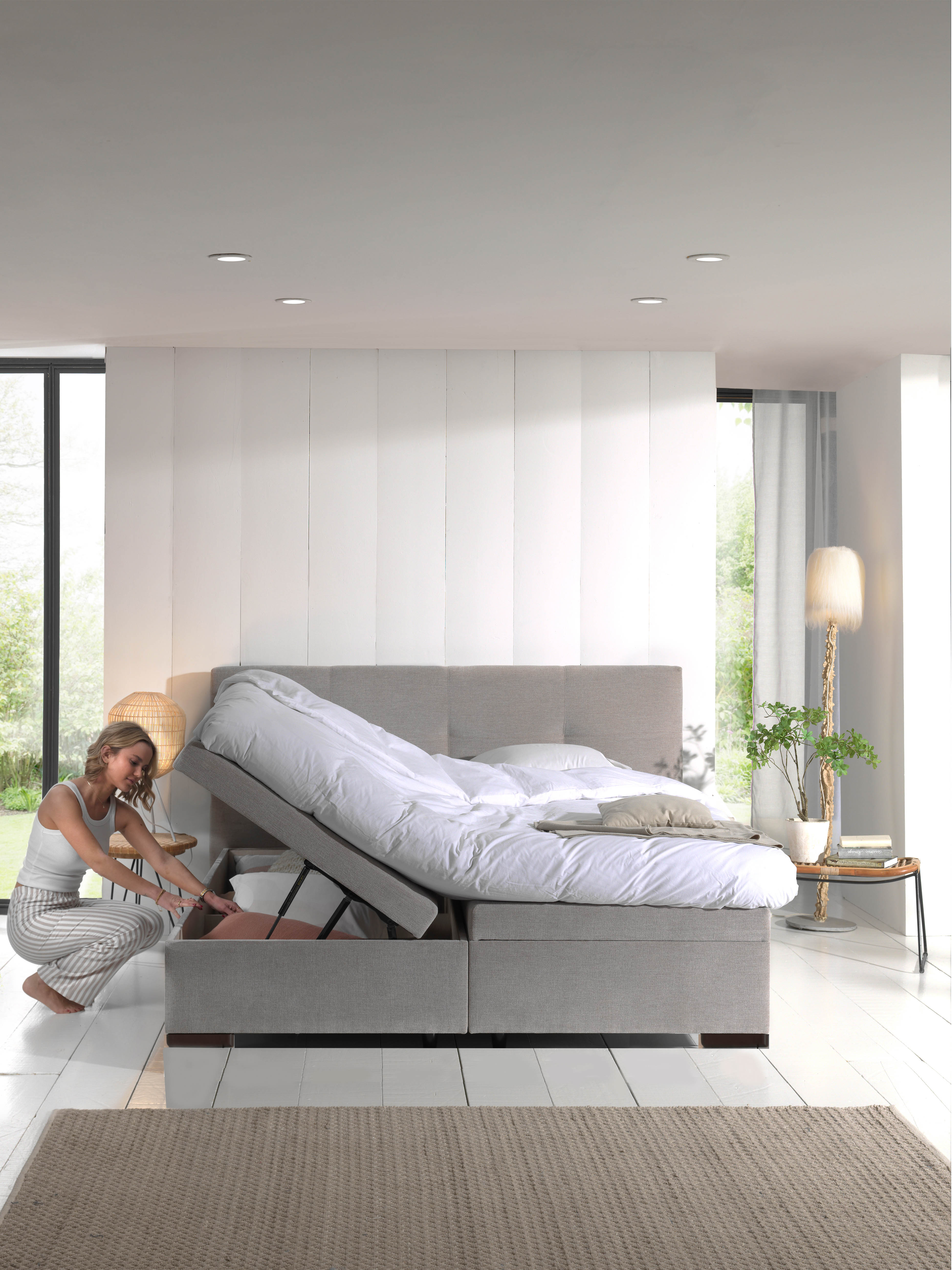 Boxspring met opbergruimte 160x200cm (excl. matras) - grijs