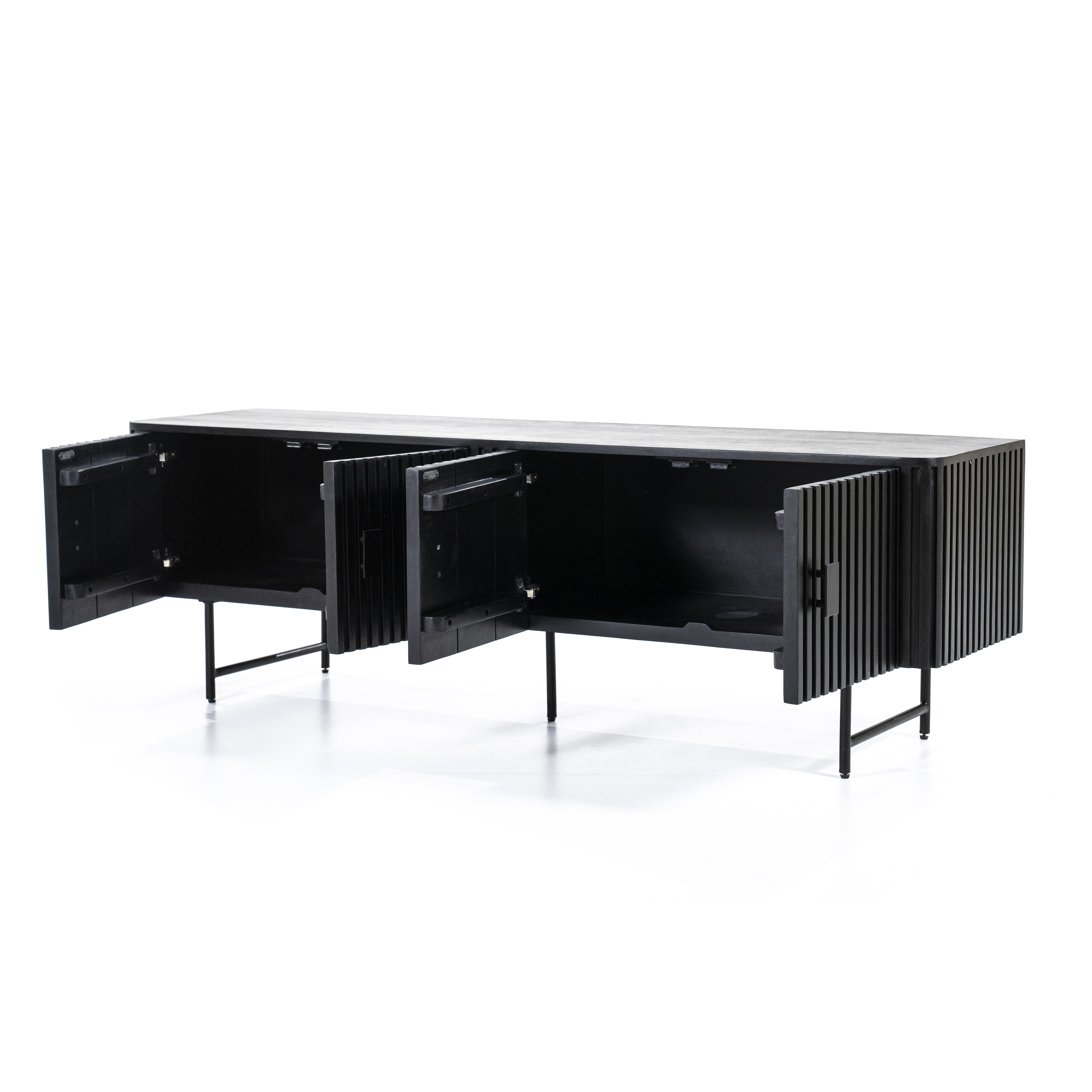Tv-meubel met 4 deuren - zwart mangohout