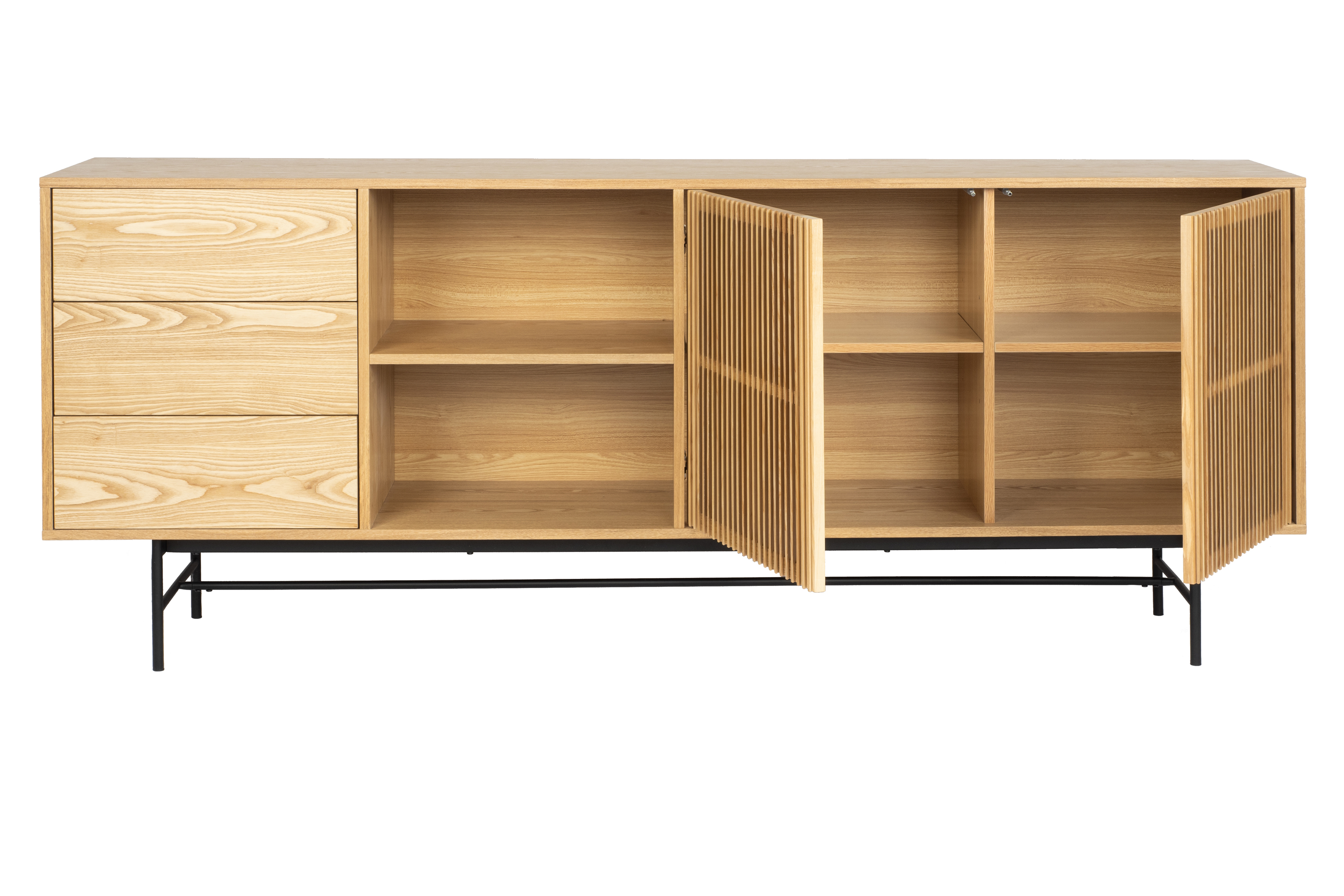 Dressoir 220cm 2 deuren, 3 lades, 2 open vakken