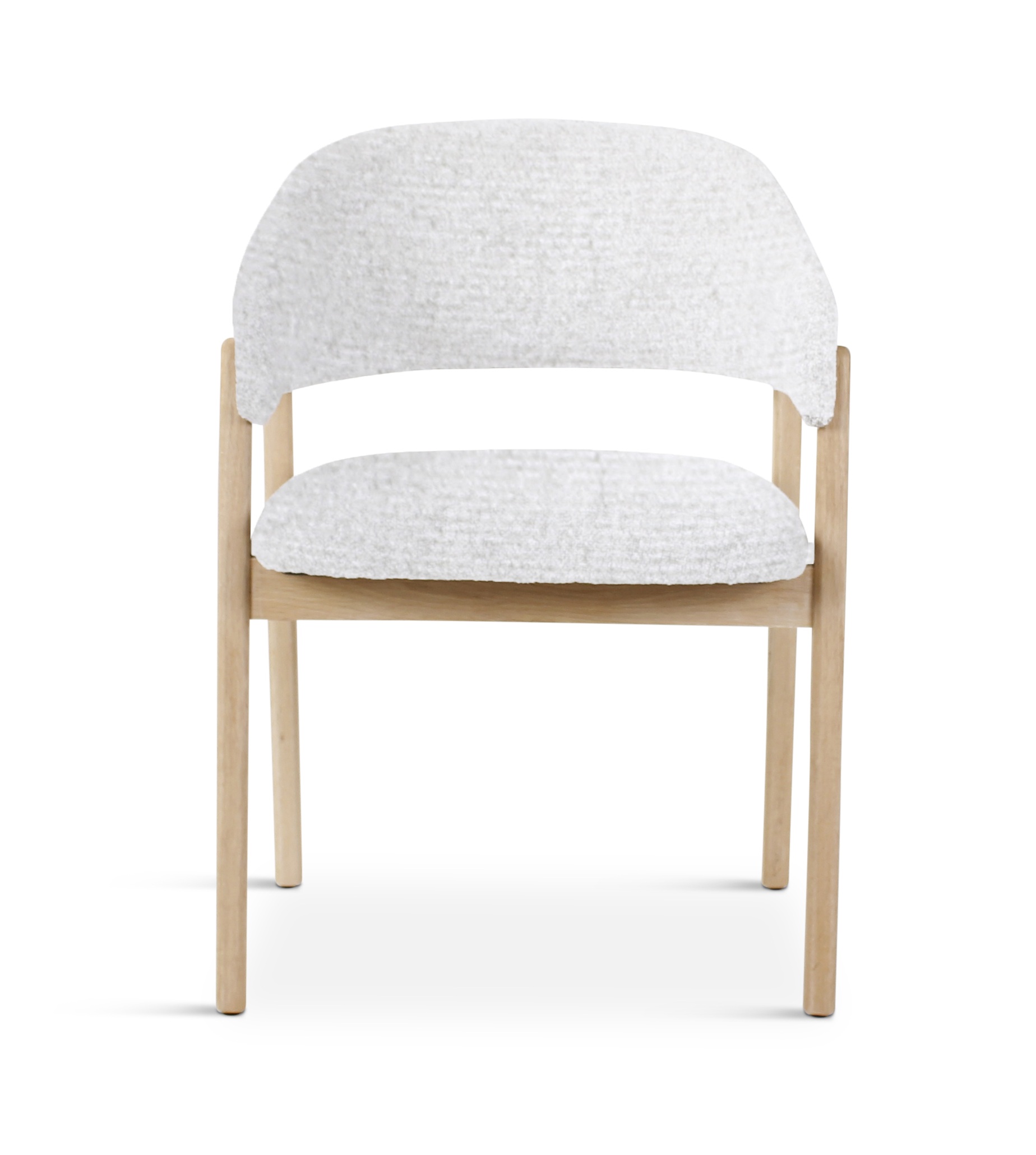 Houten armstoel met bouclé rug en zitting - Ivory ecru/natuur