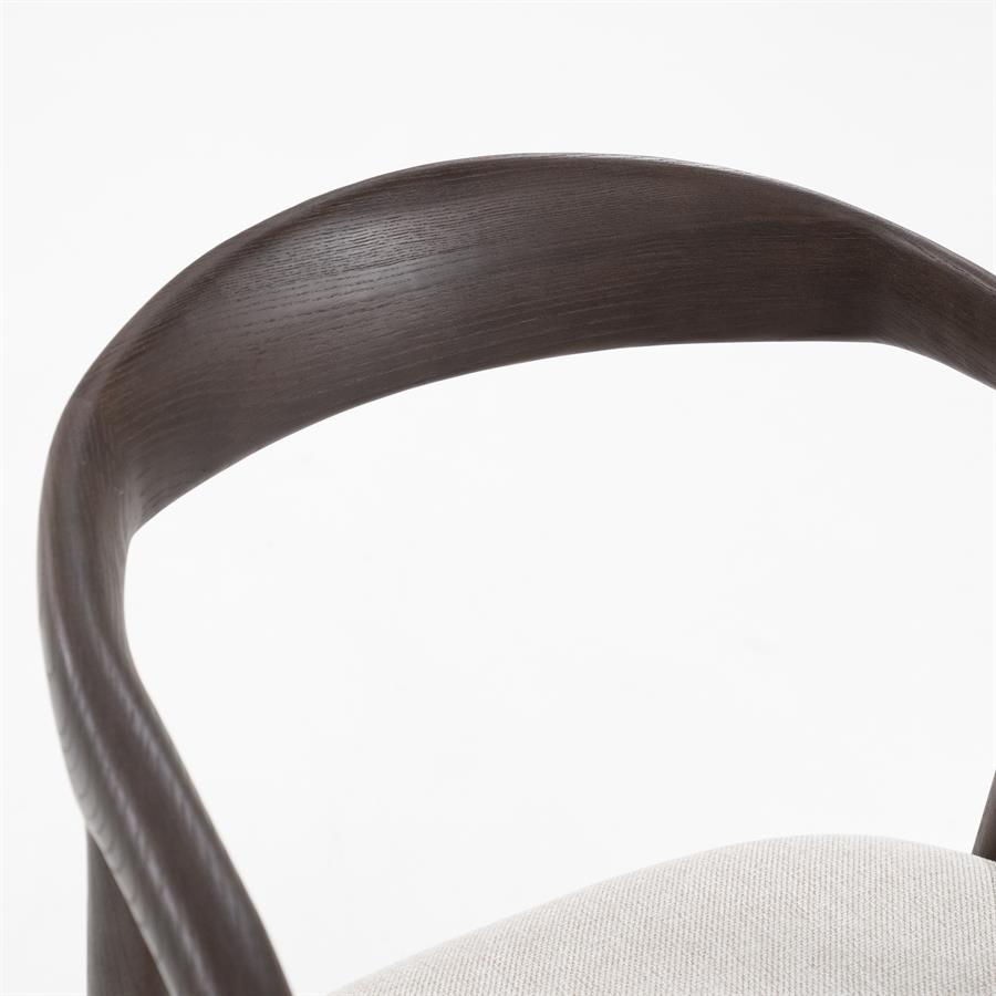 Houten eetkamerstoel met stoffen zitting - donkerbruin essenhout