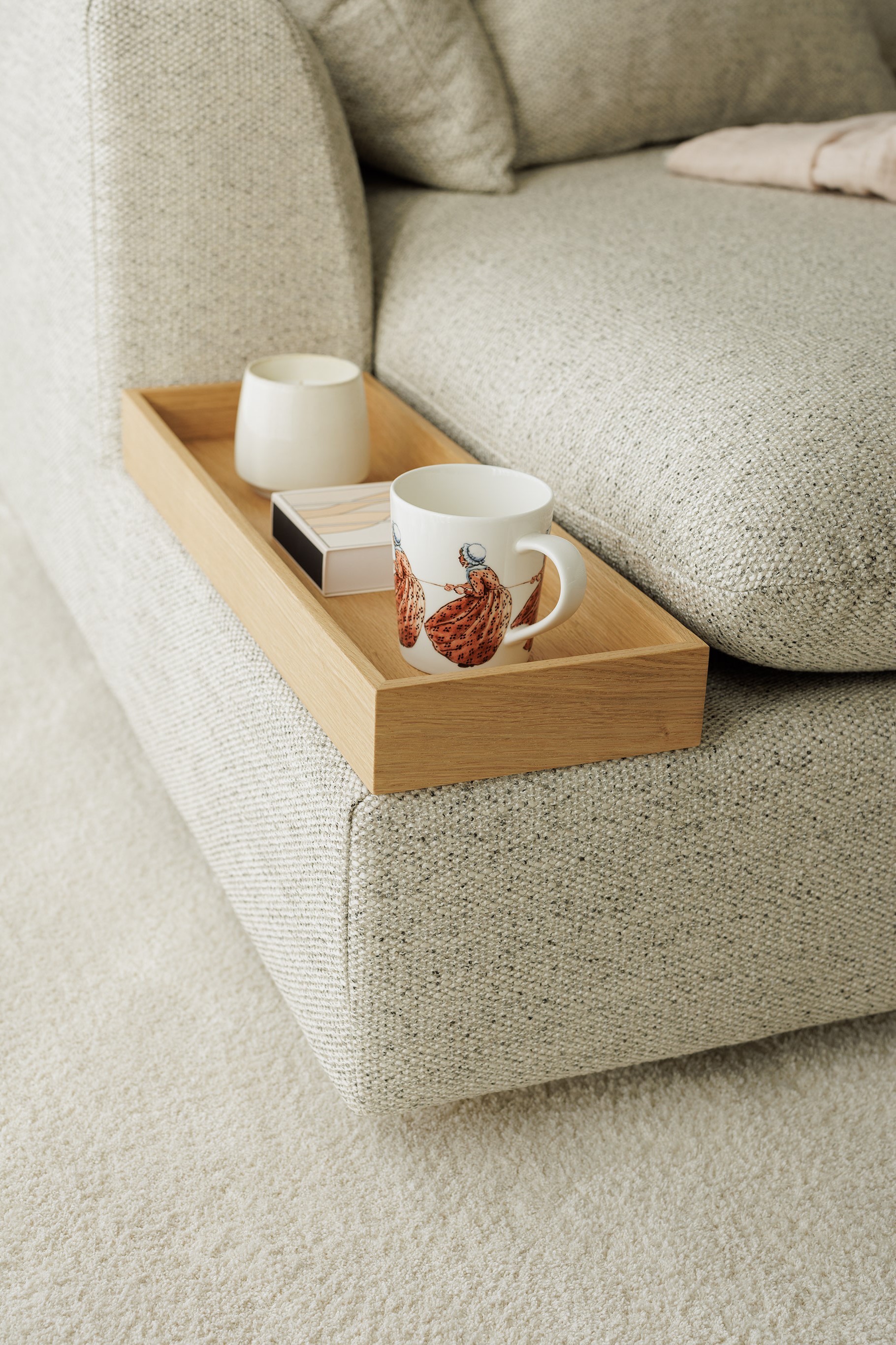 Hoeksalon Milou met houten dienblad (links) - Natural ecru