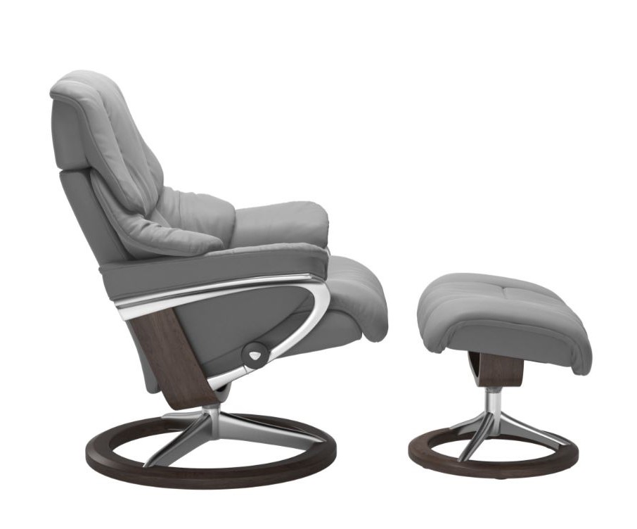 Relaxzetel Reno in leder met voetenbank - Wild Dove grijs
