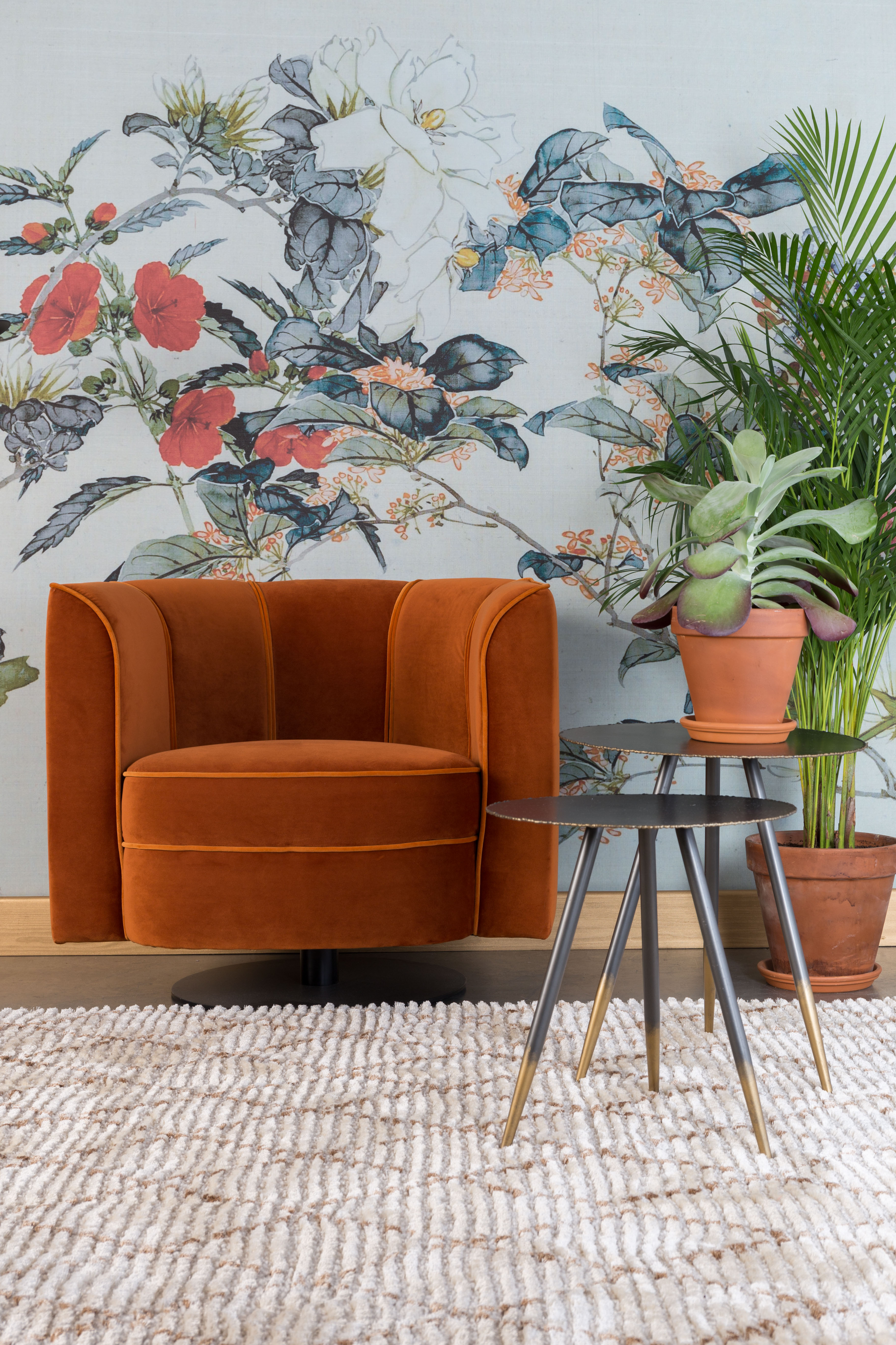 Draaifauteuil Flower in velvet - oranje