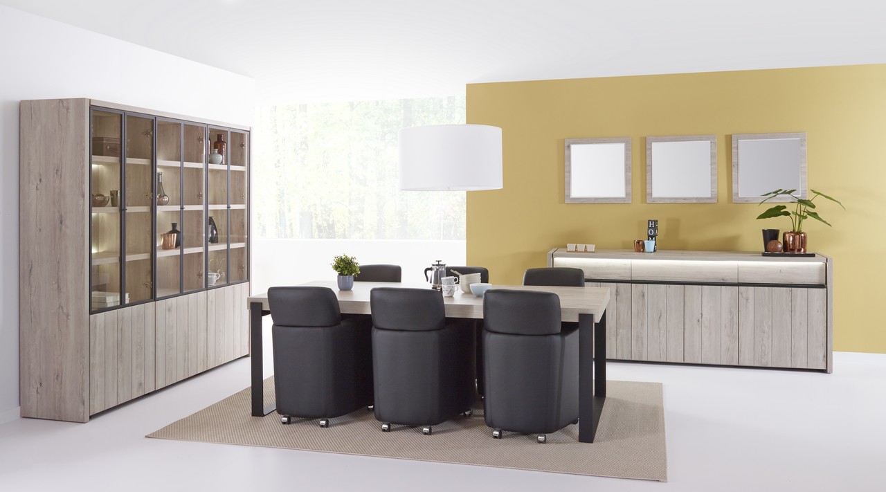 Dressoir met 4 deuren en 3 lades B247cm - lichtgrijs eiken