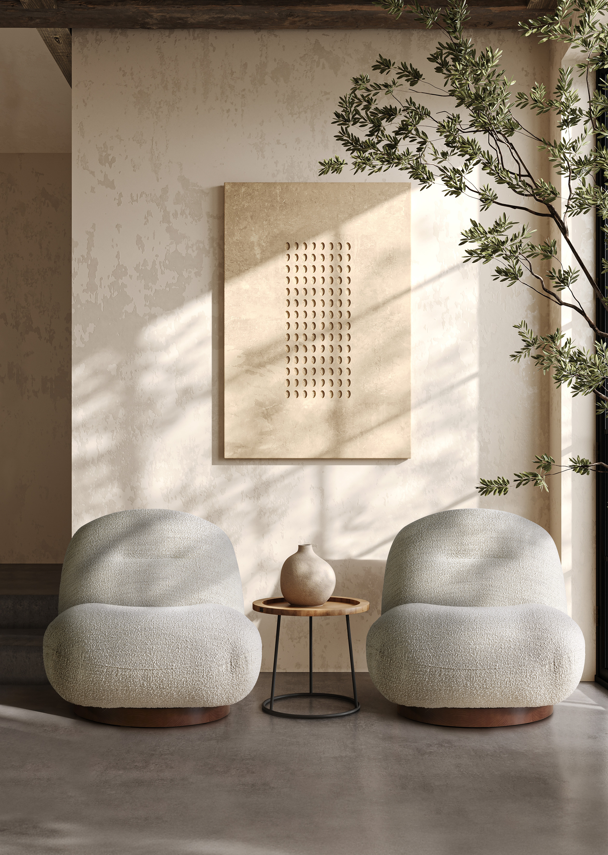 Draaifauteuil bouclé – beige