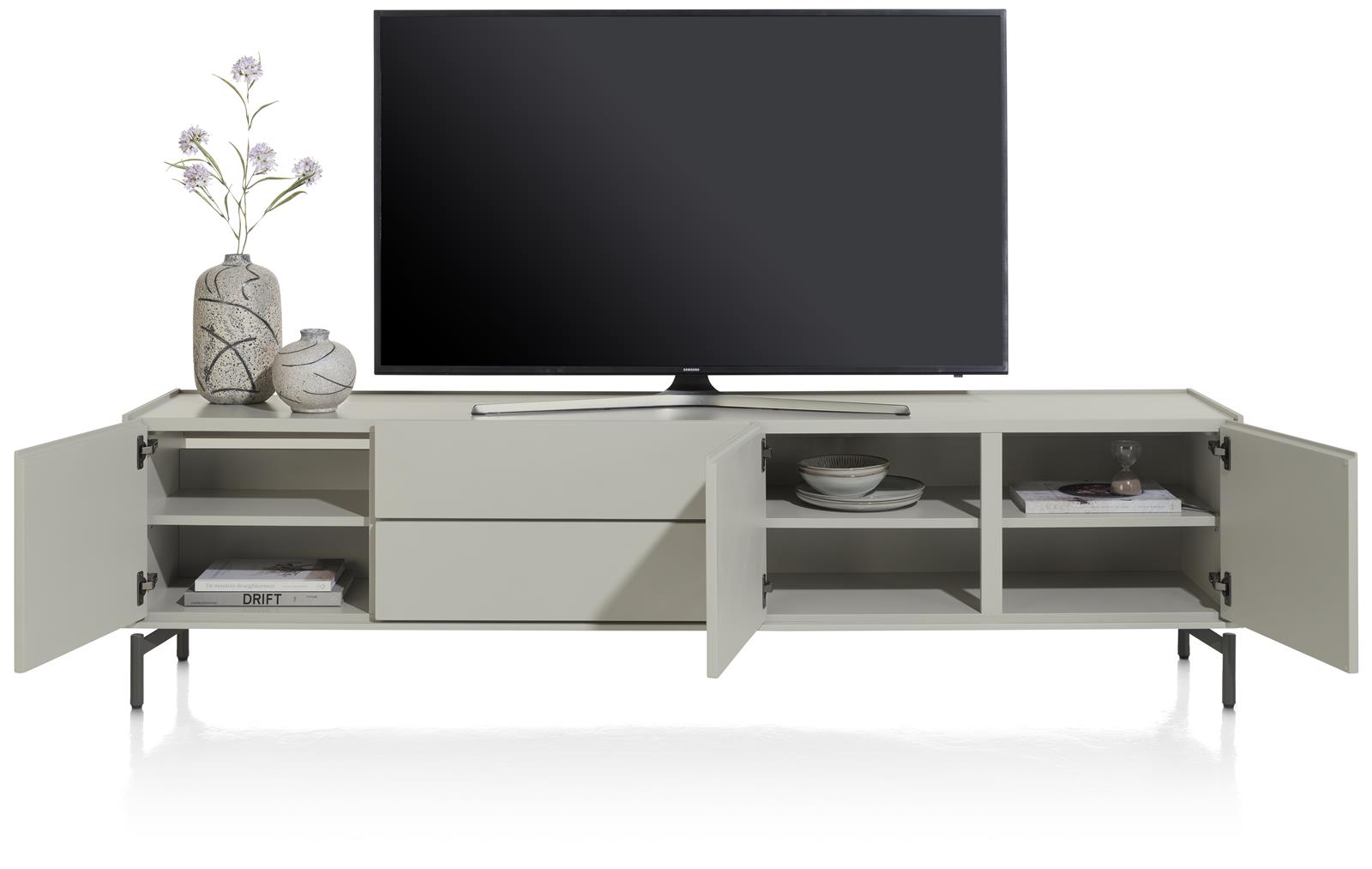 Tv-meubel Noon met 3 deuren en 2 lades - lichtgrijs