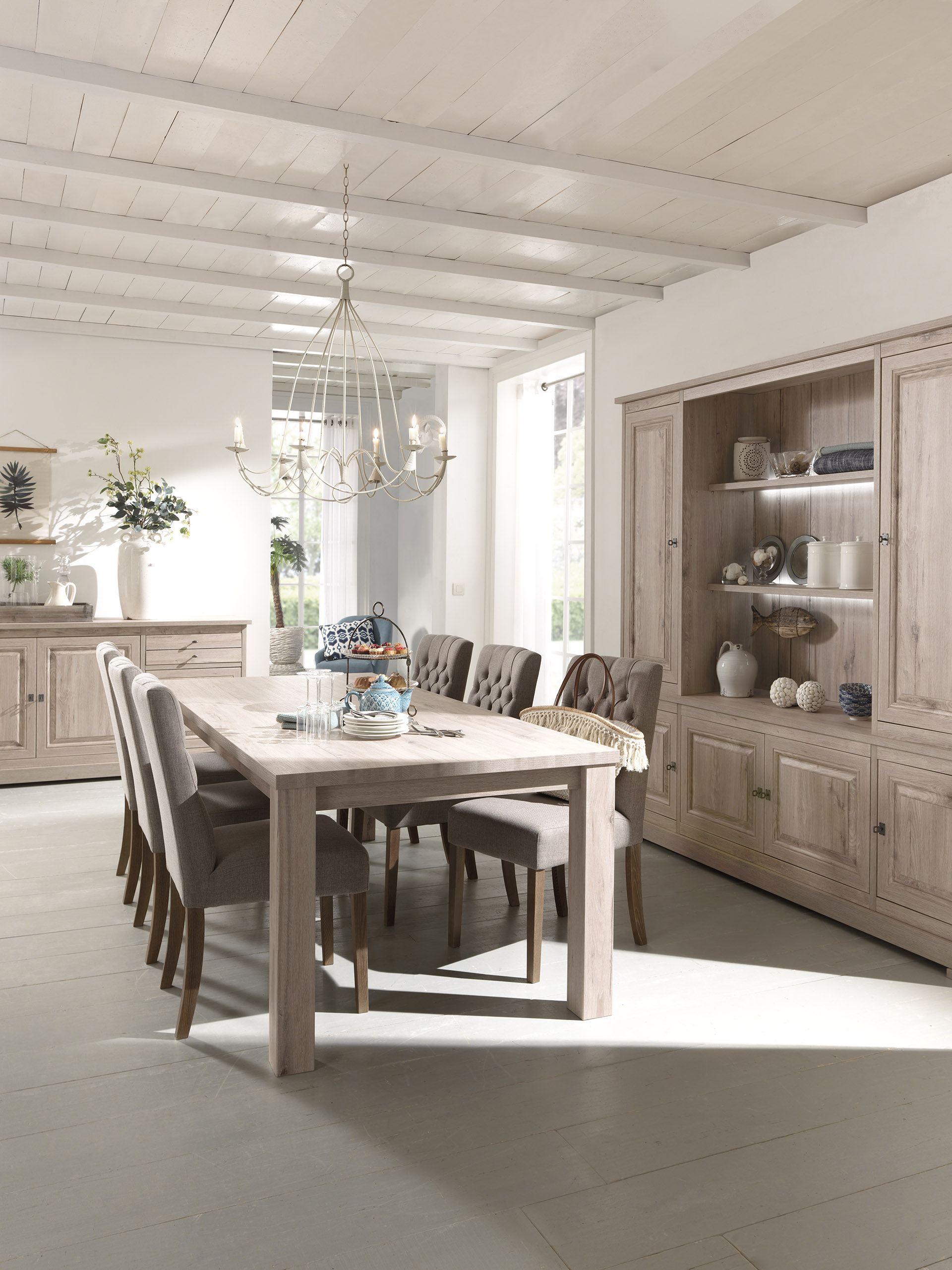 Dressoir met 4 deuren en 4 lades B246cm - lichtgrijs eiken