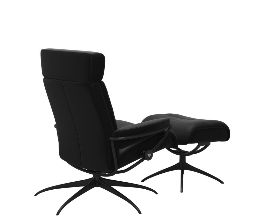 Relaxzetel Tokyo Low Back in leder met voetenbank - zwart