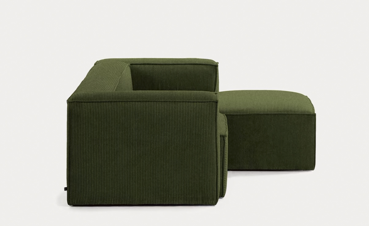 Hoeksalon in ribfluweel met longchair (rechts) - donkergroen