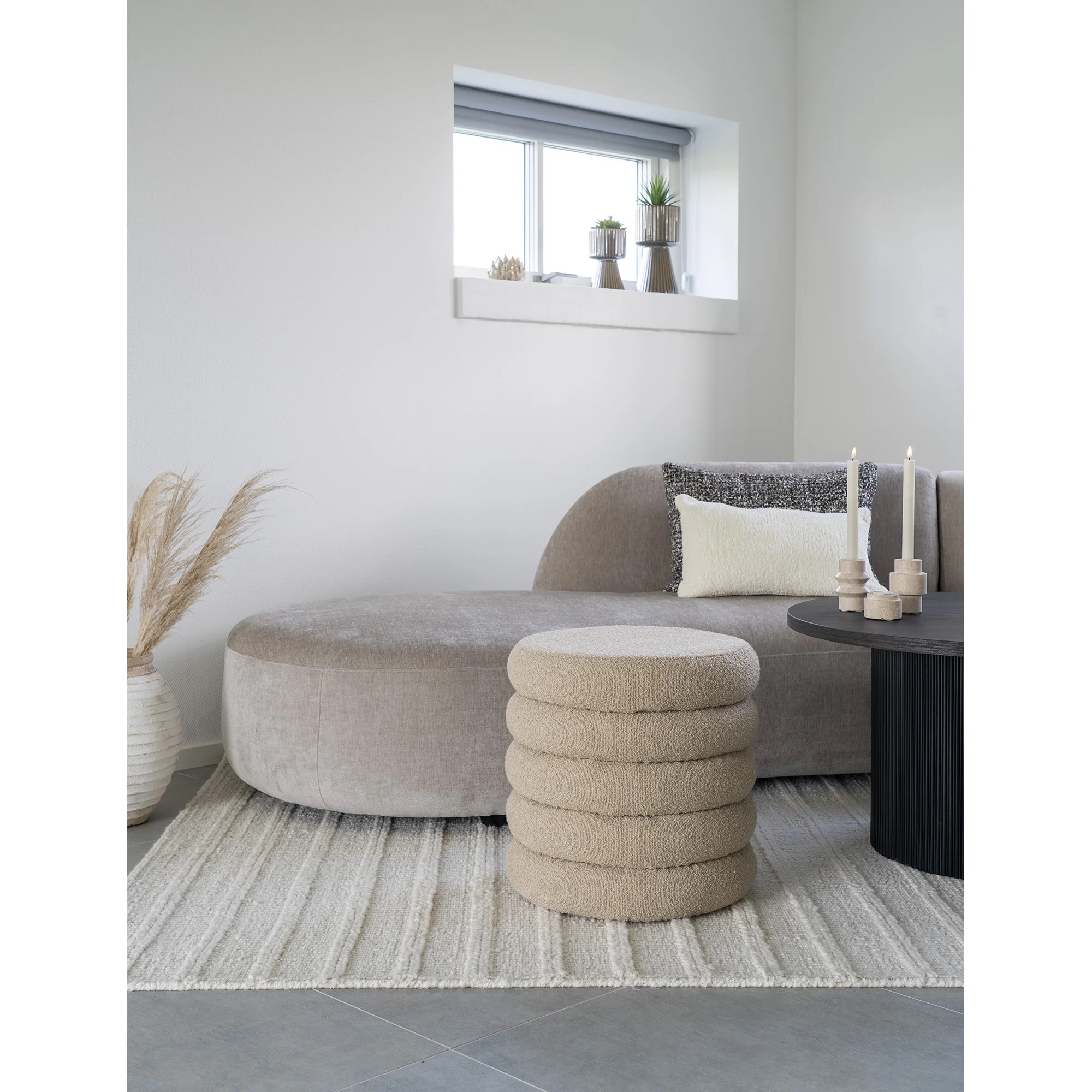 Poef bouclé met opbergruimte - beige