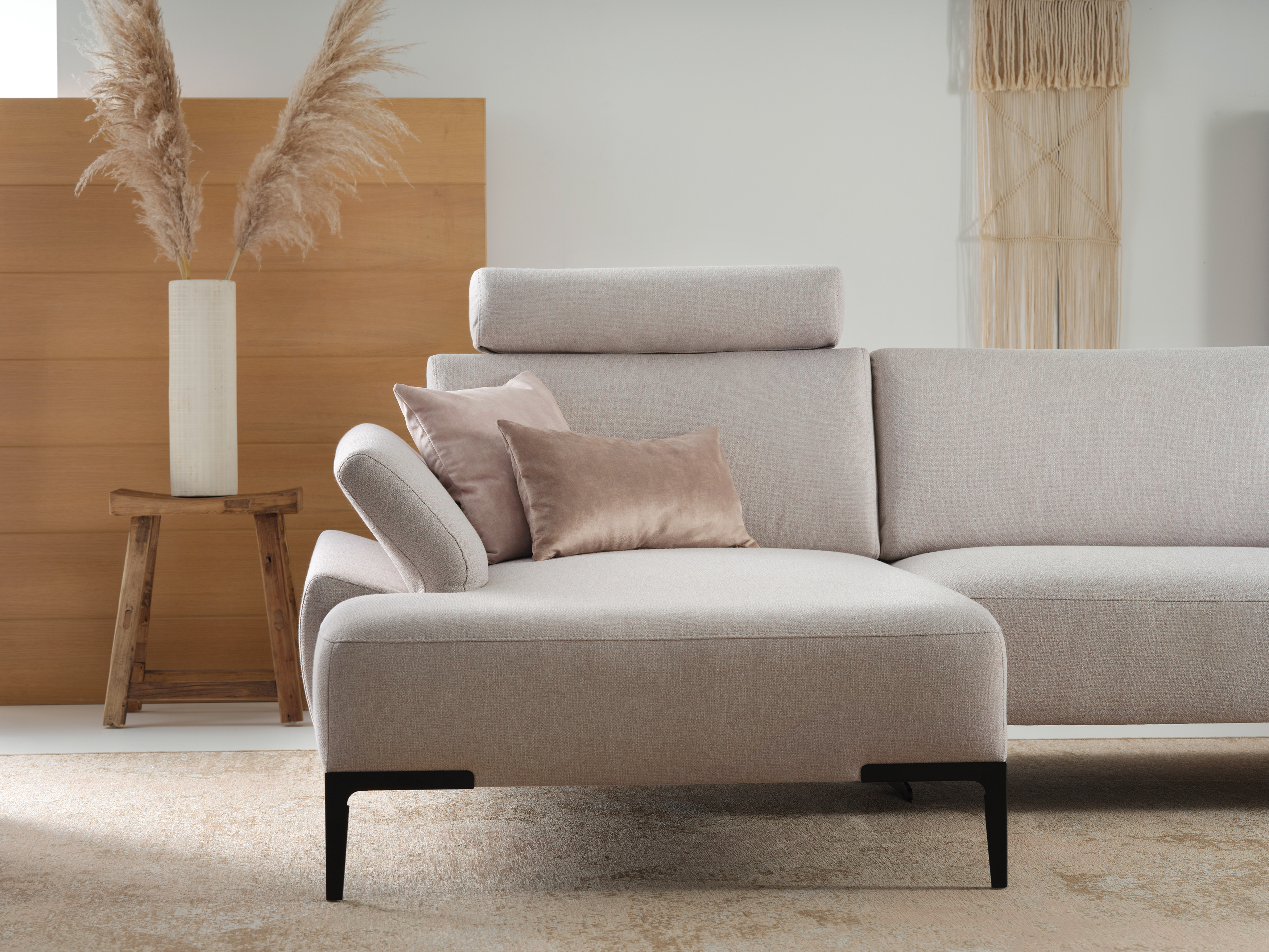 Hoeksalon met longchair (links) - Angora grijs