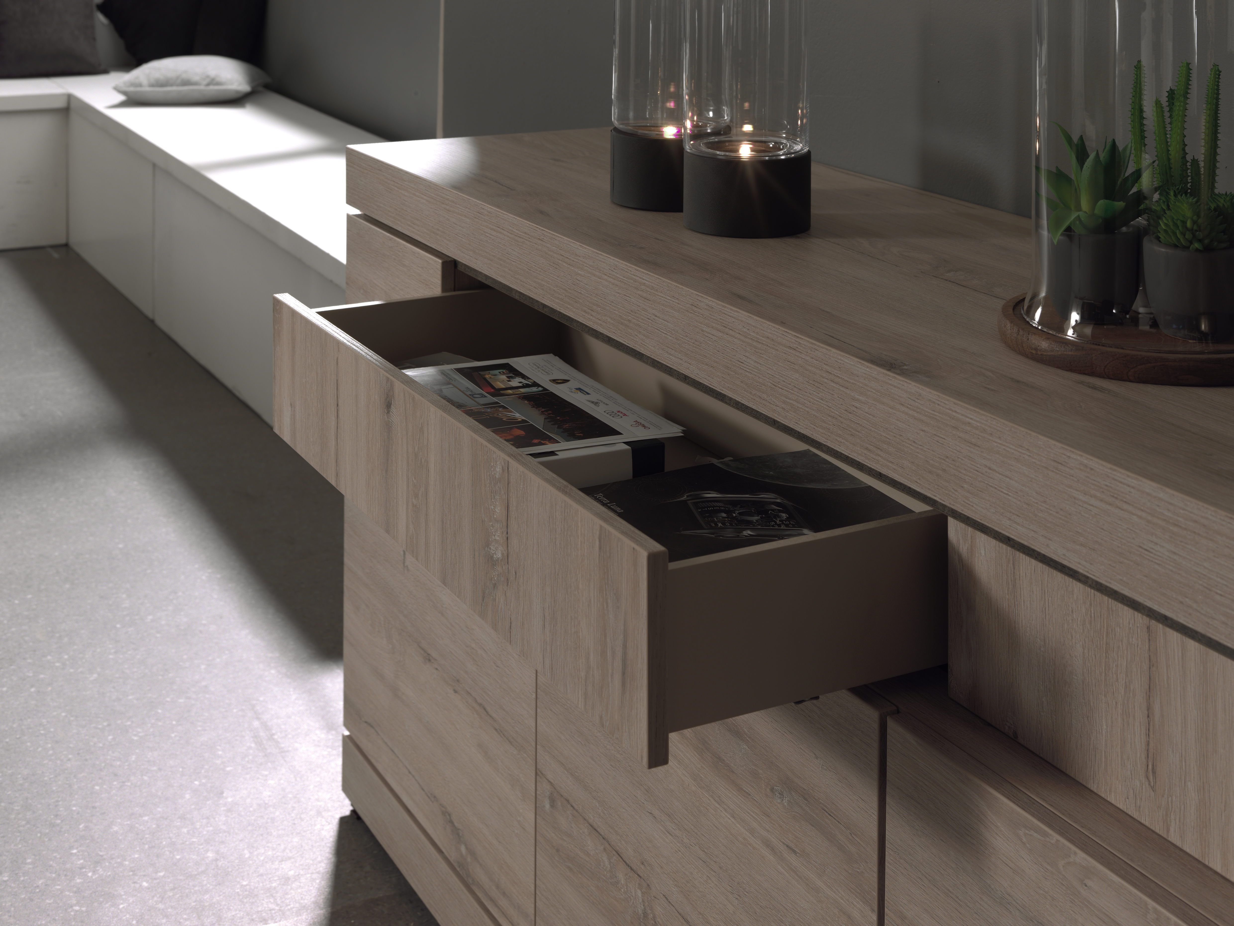 Dressoir met 3 deuren en 2 lades B182cm - lichtgrijs eiken